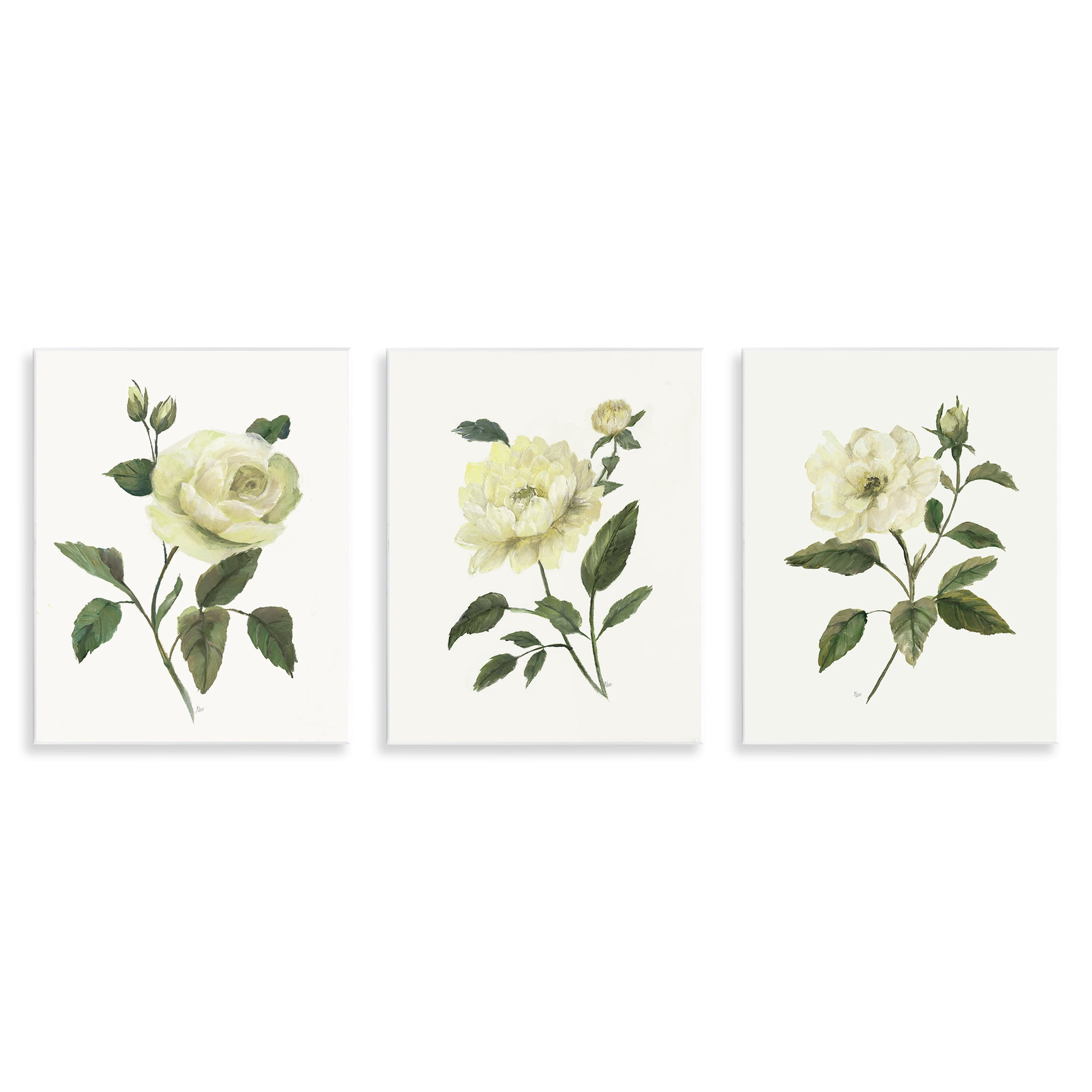 Stupell Industries Ivory Budding Garden Flowers 3 Piece Wall Plaque Art Set, design by Nan