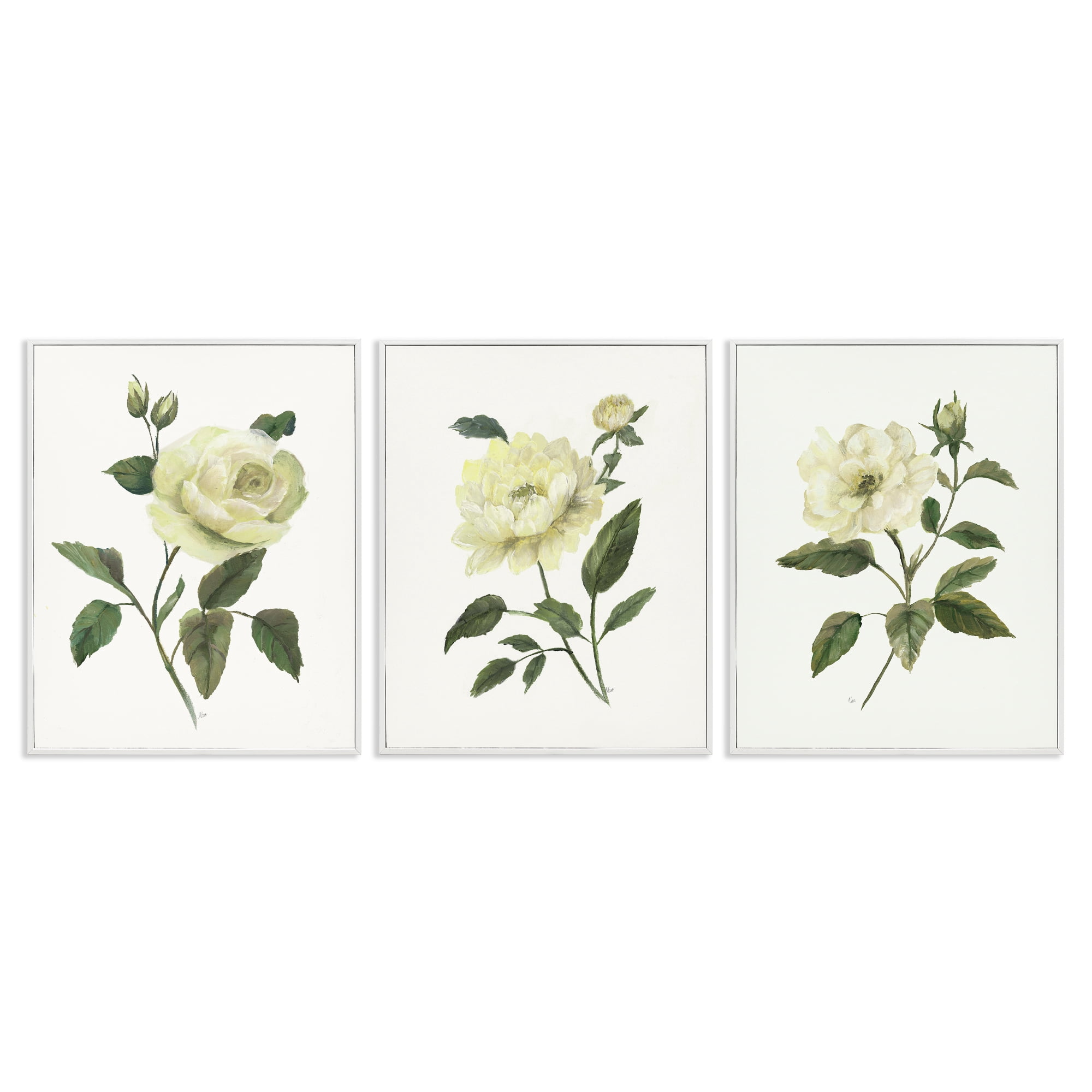 Stupell Industries Ivory Budding Garden Flowers 3 Piece White Framed Giclee Art Set, design by Nan
