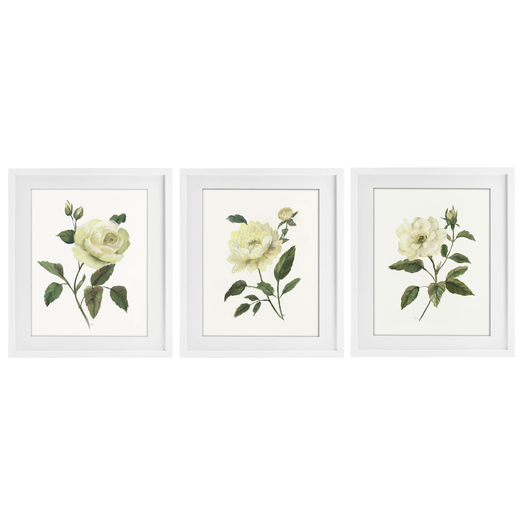 Stupell Industries Ivory Budding Garden Flowers 3 Piece White Framed Print Under Glass Set, design by Nan