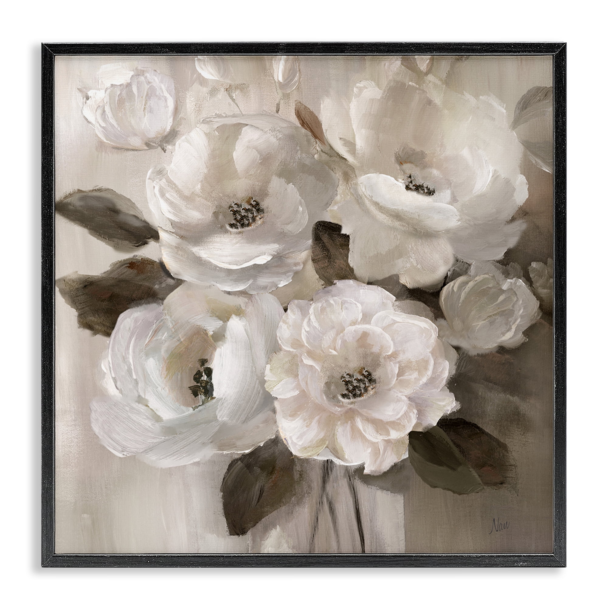 Stupell Industries Ivory Flower Bushel Black Framed Giclee Art, design by Nan