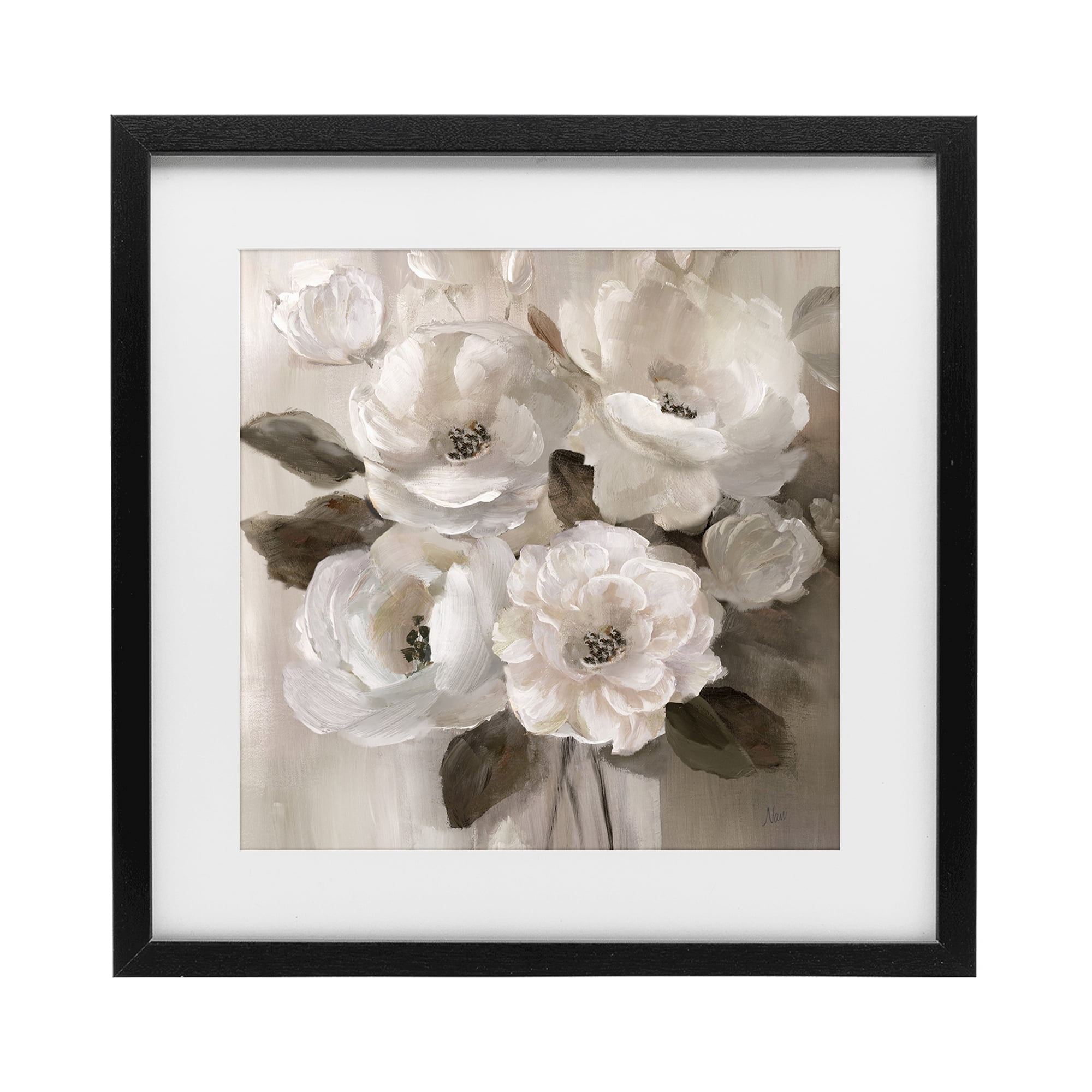 Stupell Industries Ivory Flower Bushel Black Framed Print Under Glass, design by Nan