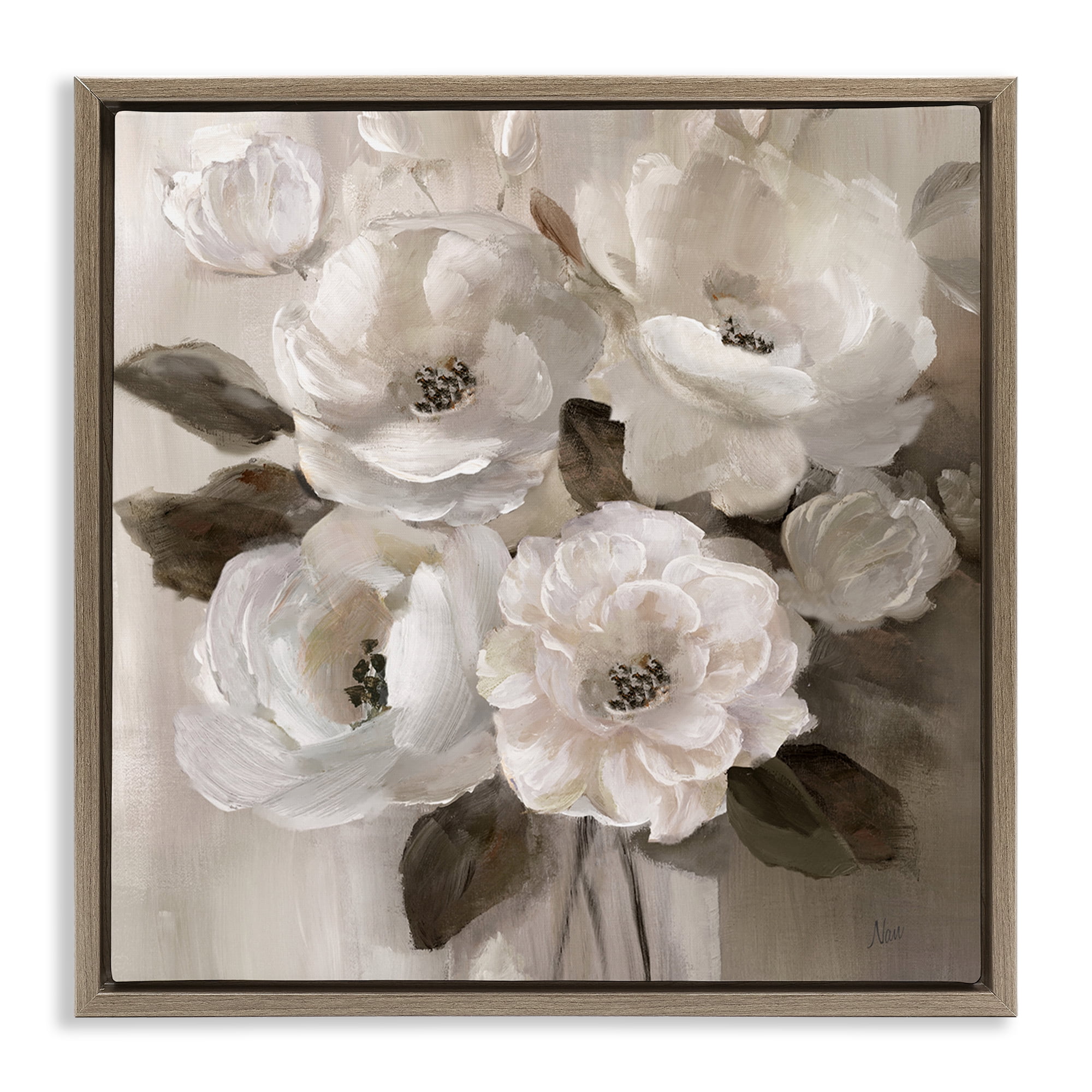 Stupell Industries Ivory Flower Bushel Brown Framed Floater Canvas Wall Art, design by Nan