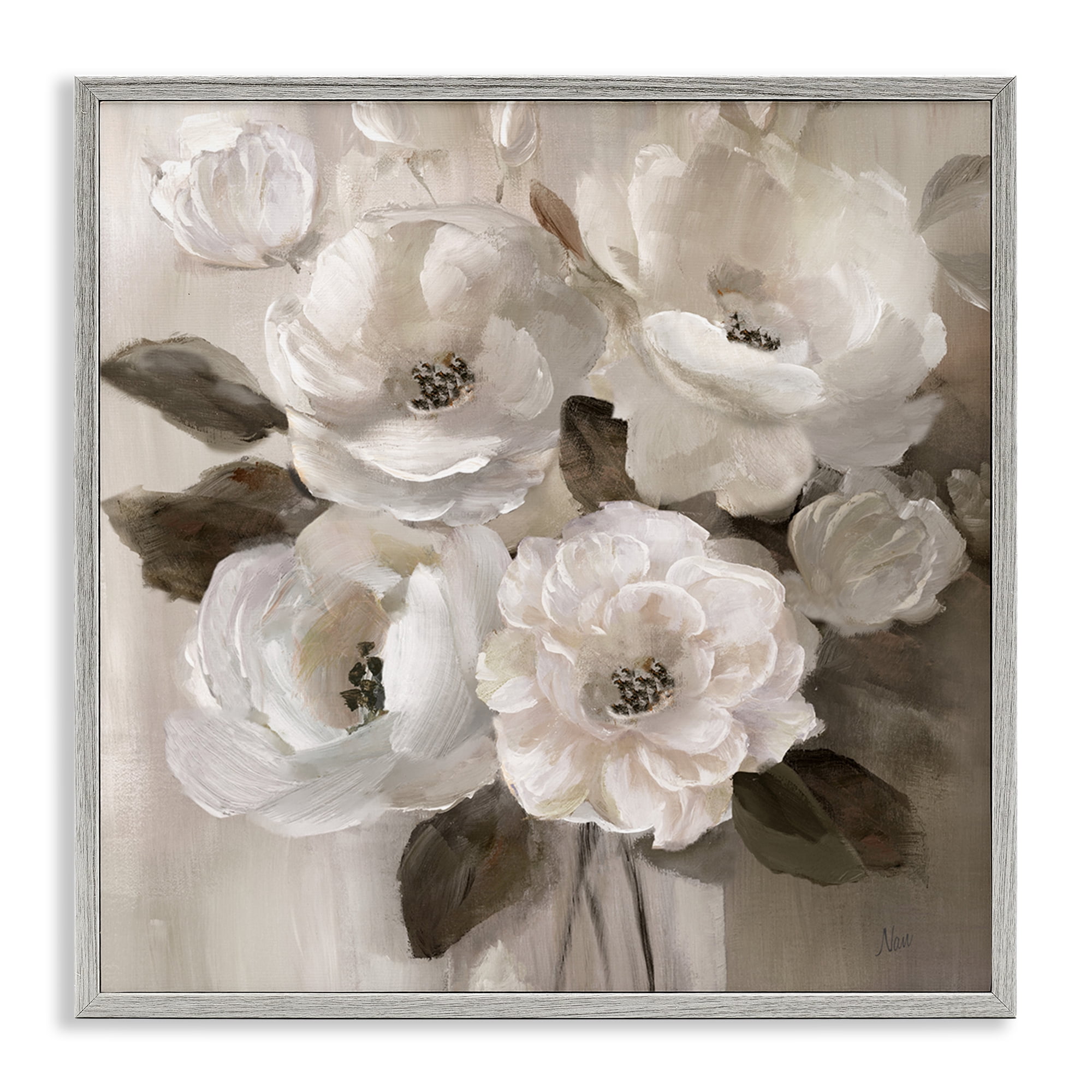 Stupell Industries Ivory Flower Bushel Gray Framed Giclee Art, design by Nan