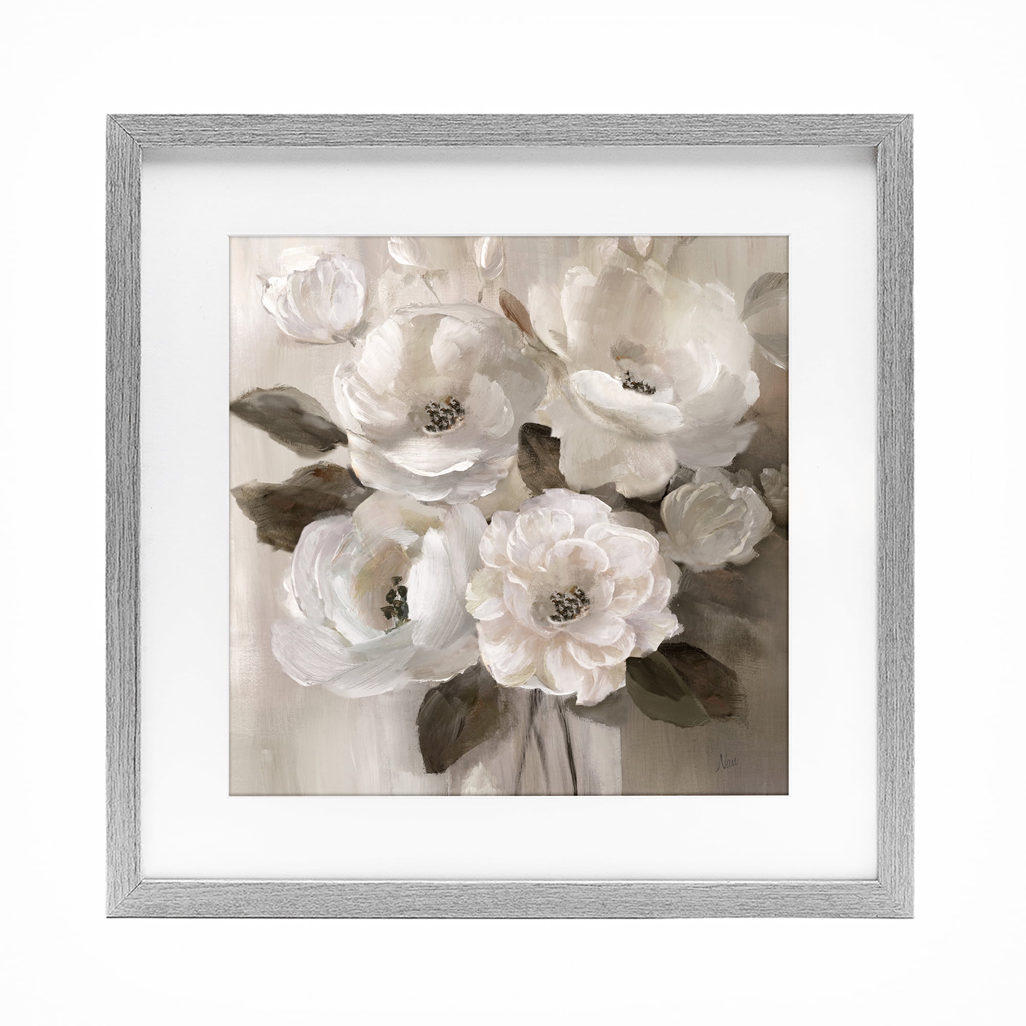 Stupell Industries Ivory Flower Bushel Gray Framed Print Under Glass, design by Nan