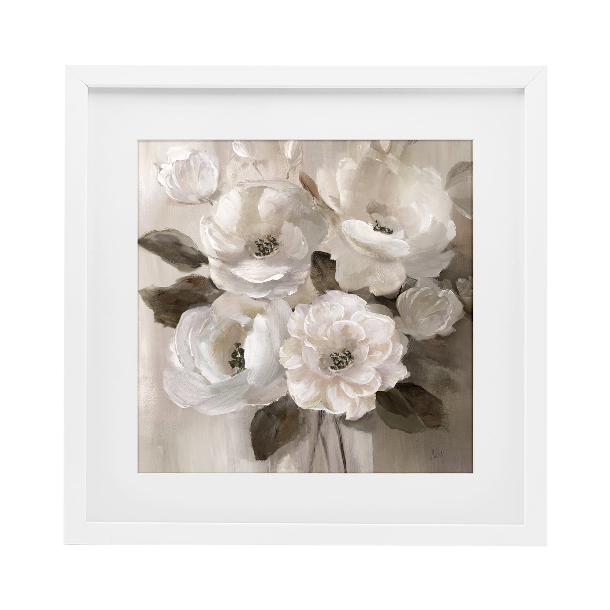 Stupell Industries Ivory Flower Bushel White Framed Print Under Glass, design by Nan