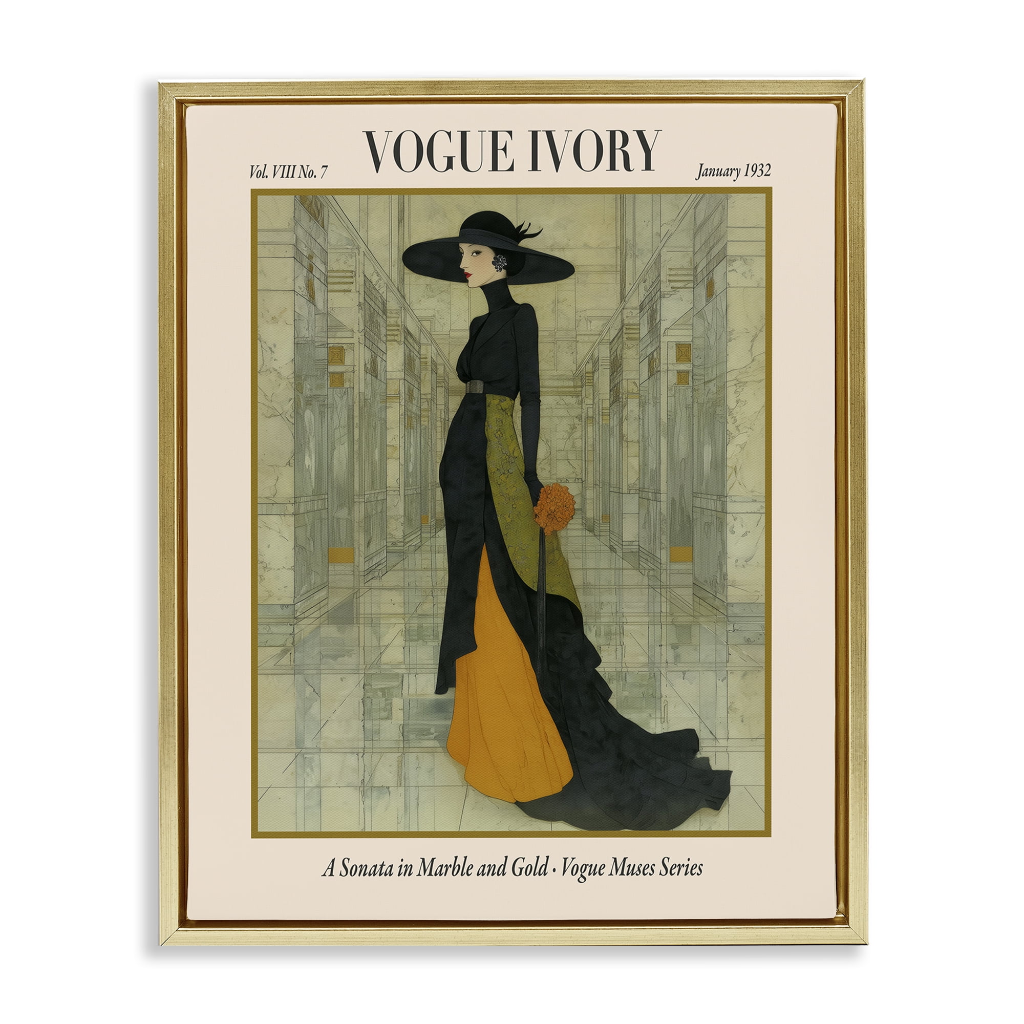 Stupell Industries Ivory Hall Magazine Gold Framed Floater Canvas Wall Art, design by A Barefoot Stylist