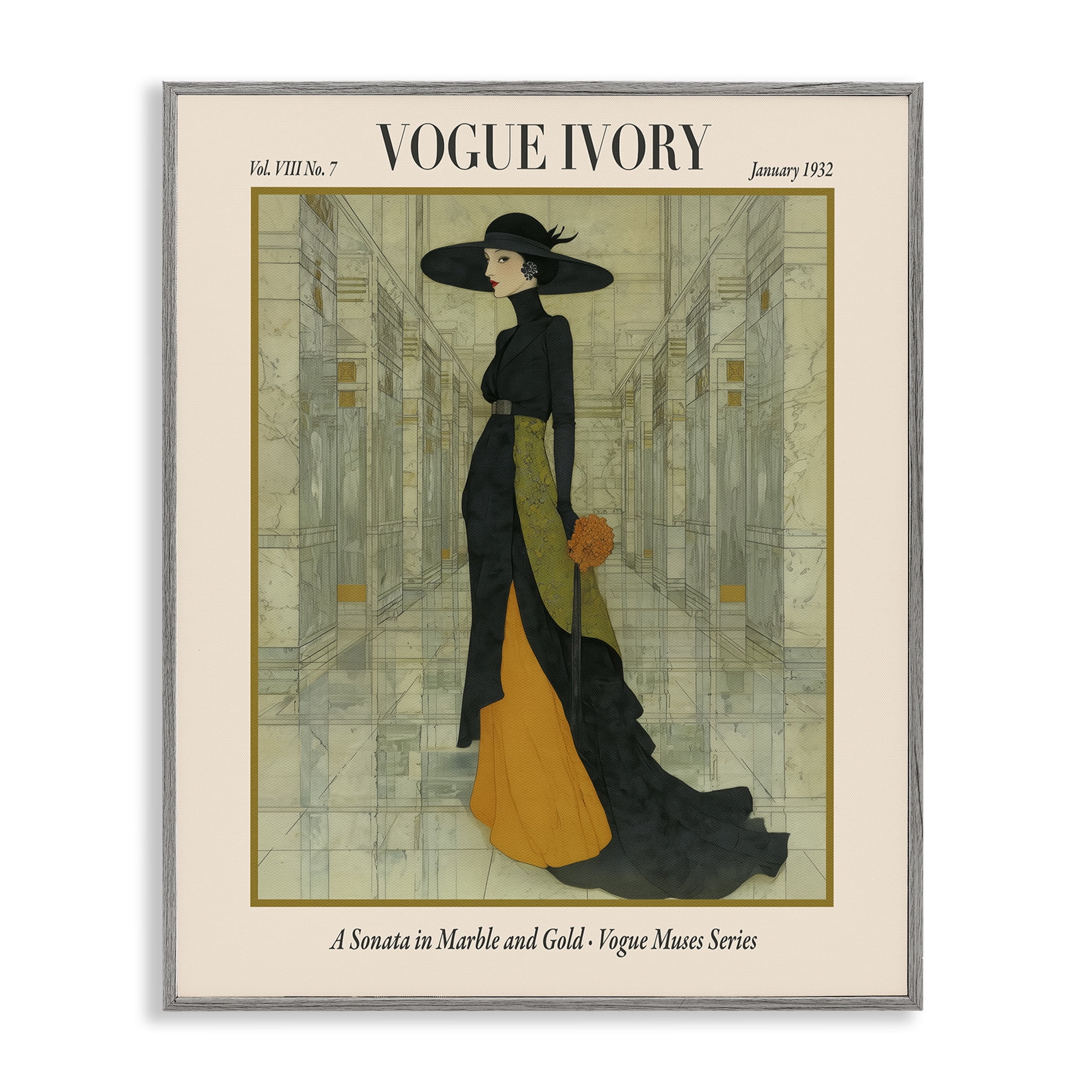 Stupell Industries Ivory Hall Magazine Gray Framed Giclee Art, design by A Barefoot Stylist