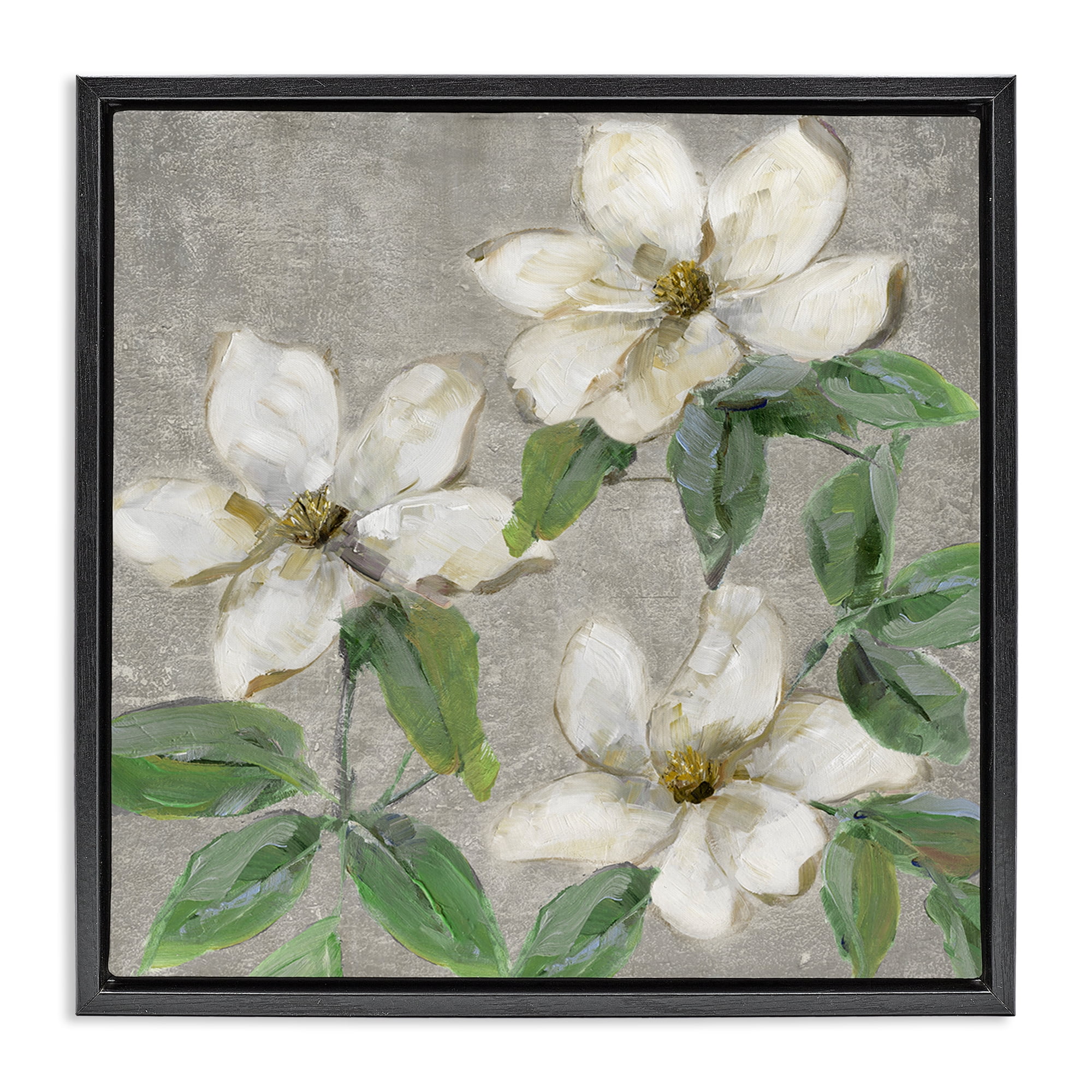 Stupell Industries Ivory Magnolia Trio Black Framed Floater Canvas Wall Art, design by Sally Swatland