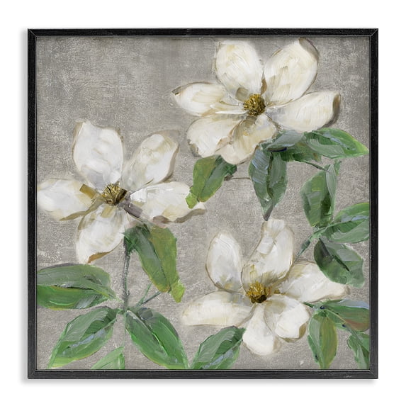 Stupell Industries Farmhouse Ivory Magnolia Trio Black Framed Giclee Art, 17 x 17, by Sally Swatland