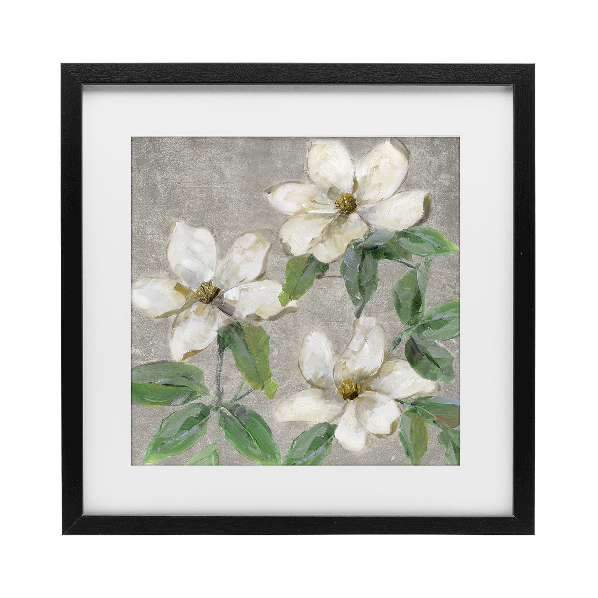 Stupell Industries Ivory Magnolia Trio Black Framed Print Under Glass, design by Sally Swatland
