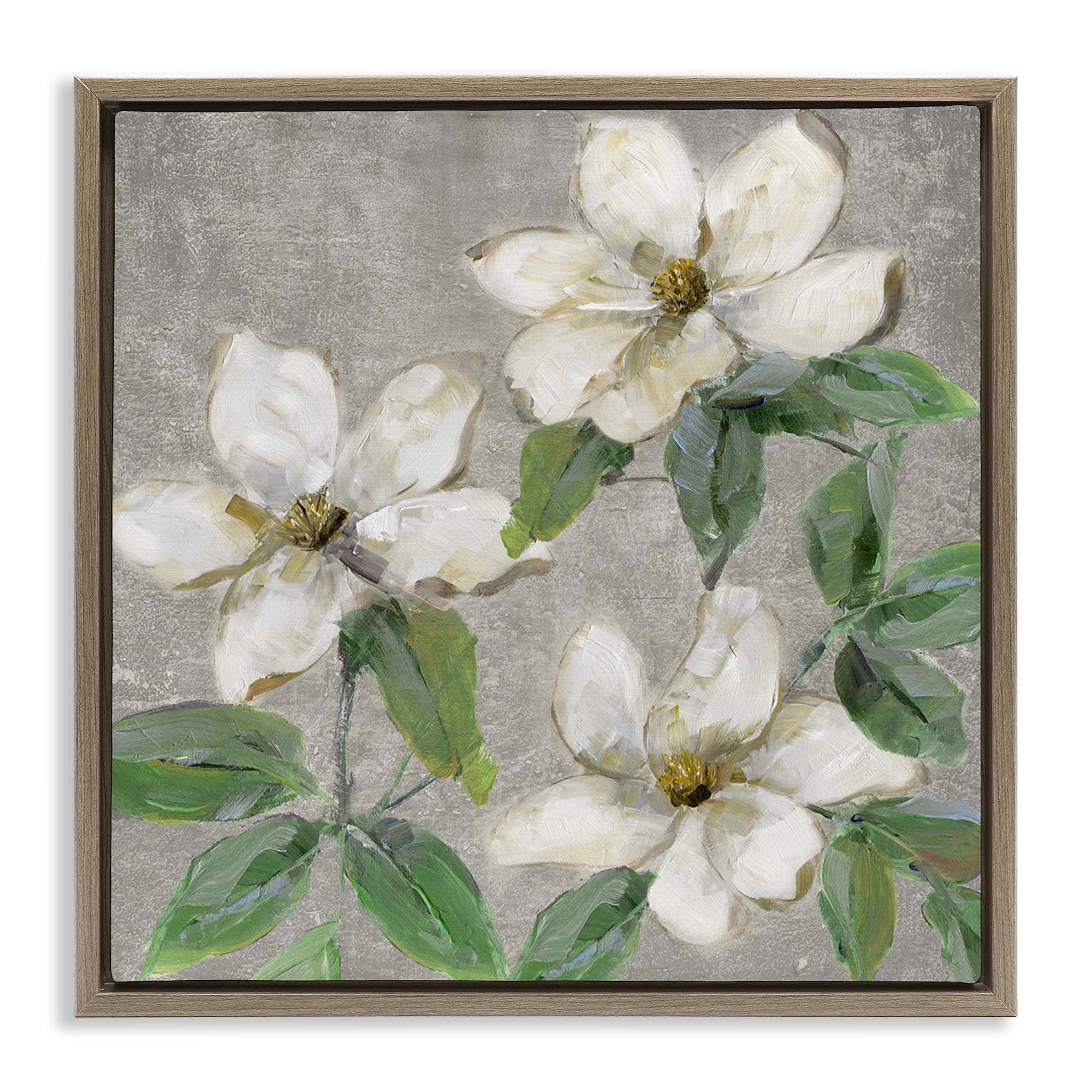 Stupell Industries Ivory Magnolia Trio Brown Framed Floater Canvas Wall Art, design by Sally Swatland
