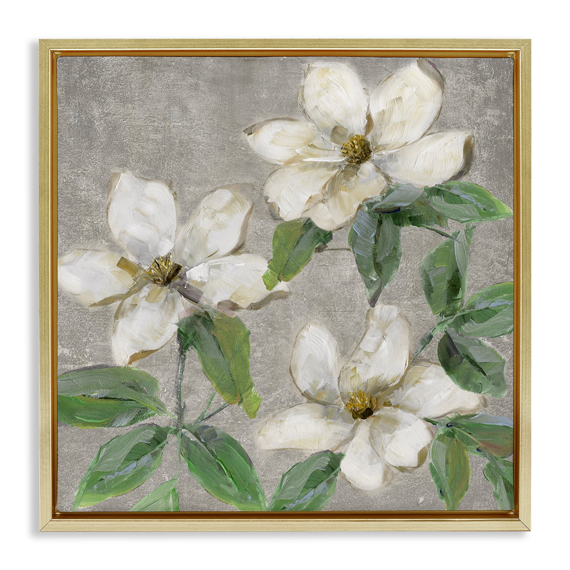 Stupell Industries Ivory Magnolia Trio Gold Framed Floater Canvas Wall Art, design by Sally Swatland