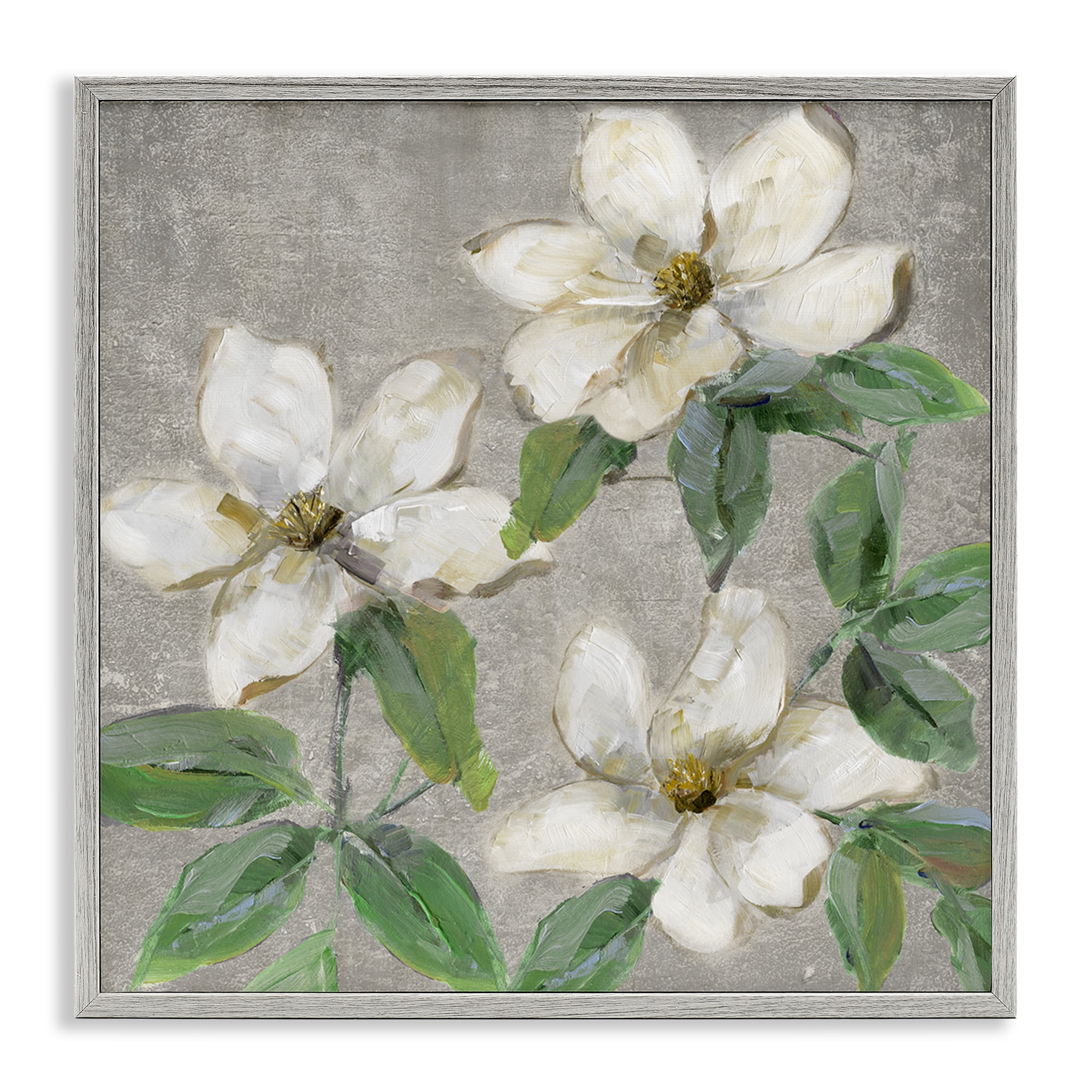 Stupell Industries Ivory Magnolia Trio Gray Framed Giclee Art, design by Sally Swatland