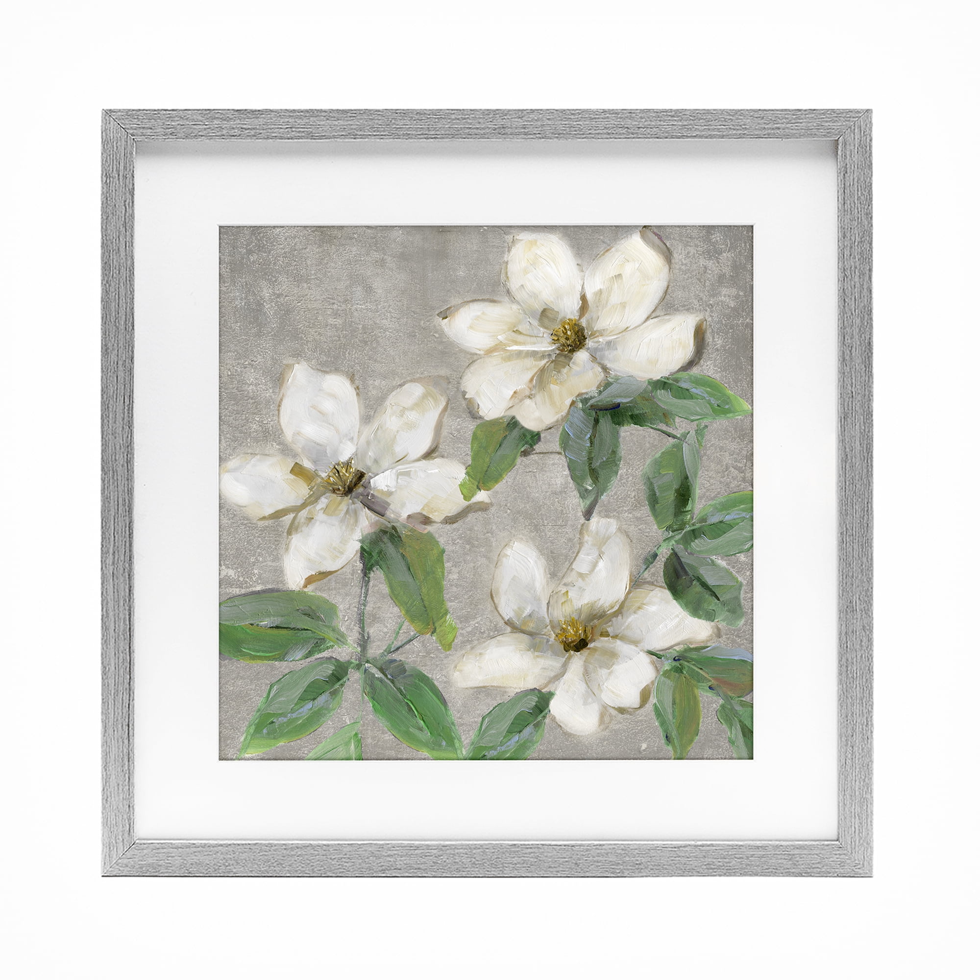 Stupell Industries Ivory Magnolia Trio Gray Framed Print Under Glass, design by Sally Swatland