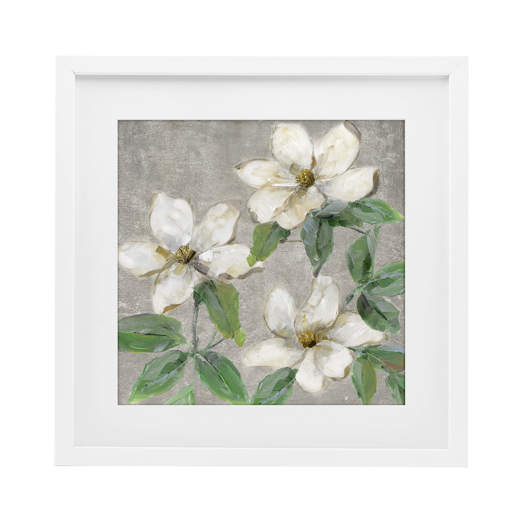 Stupell Industries Ivory Magnolia Trio White Framed Print Under Glass, design by Sally Swatland