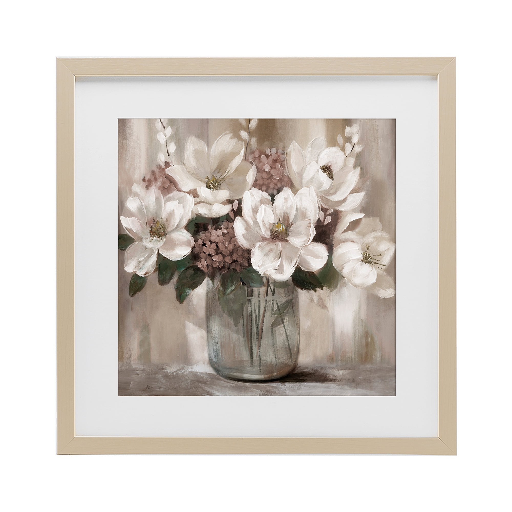Stupell Industries Ivory Magnolias Vase Birch Framed Print Under Glass, design by Nan