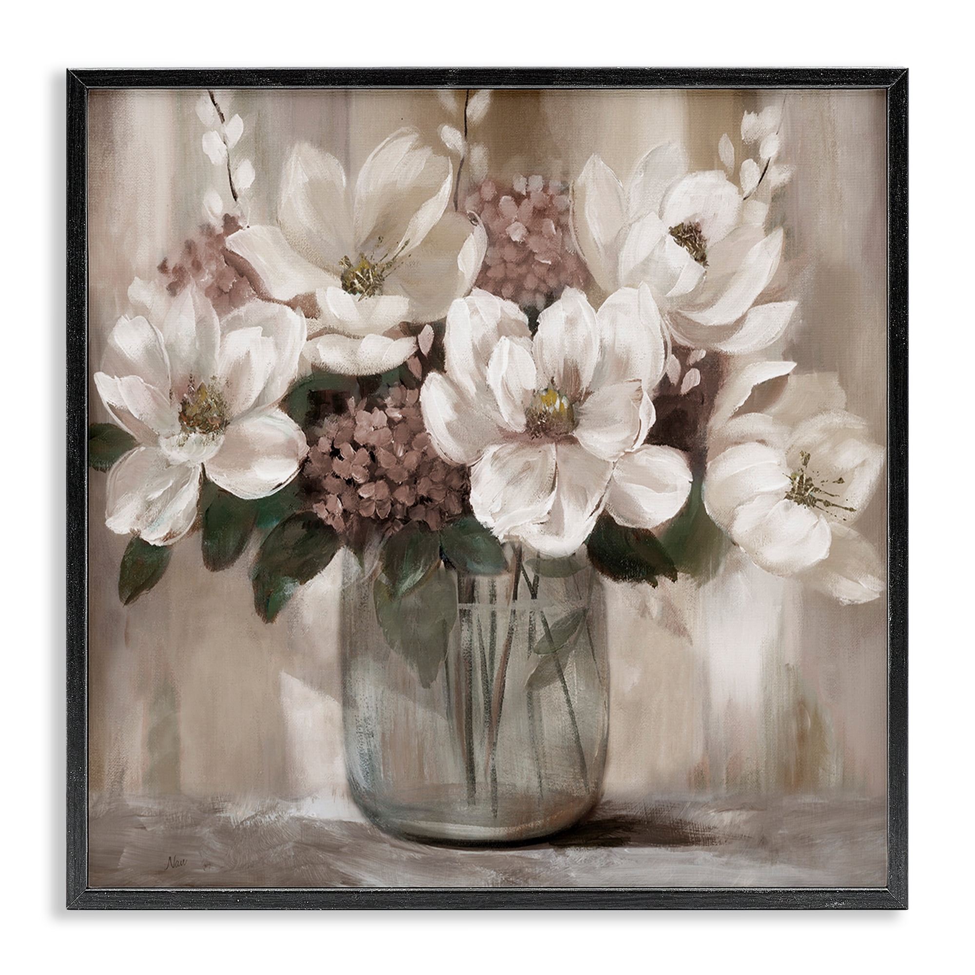 Stupell Industries Ivory Magnolias Vase Black Framed Giclee Art, design by Nan