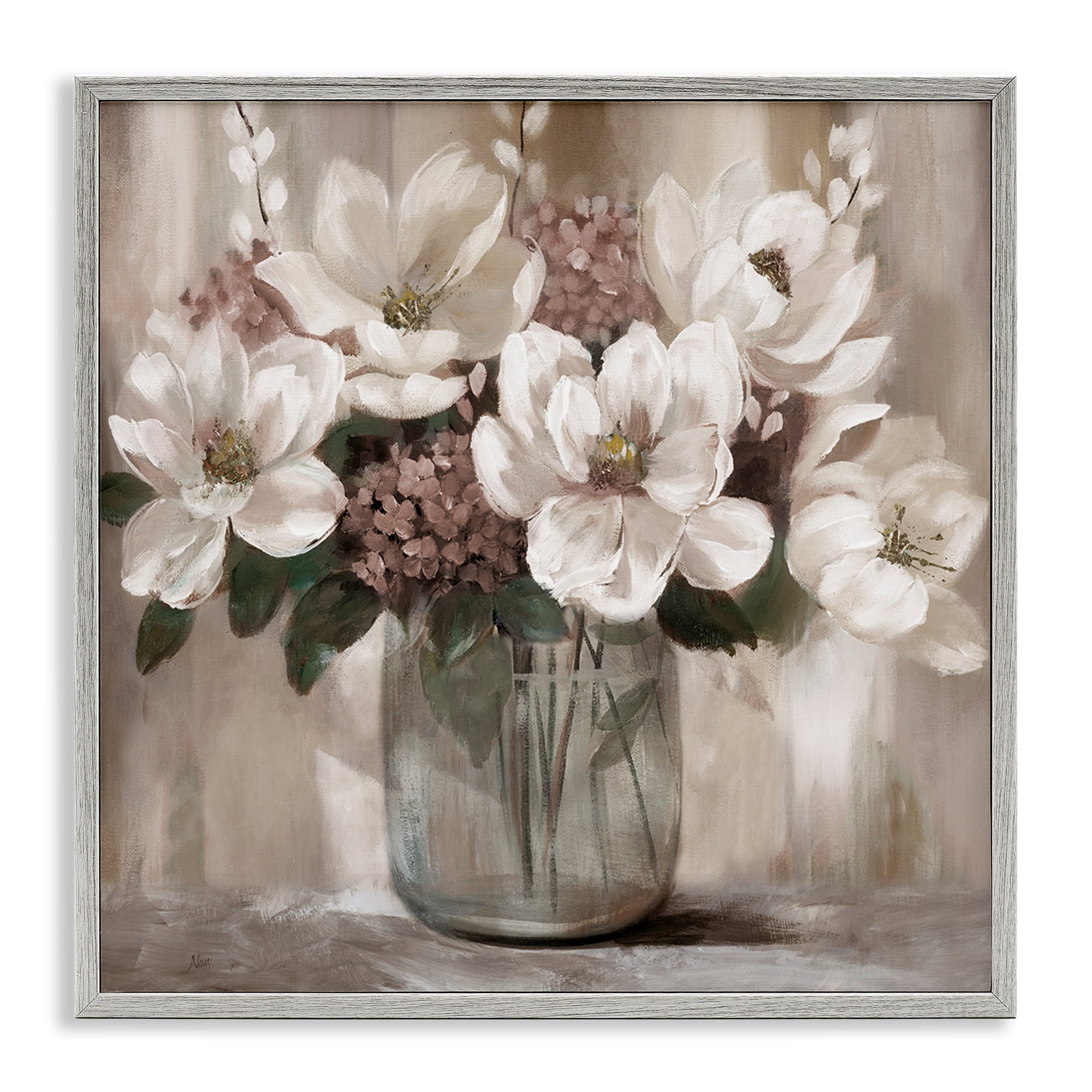 Stupell Industries Ivory Magnolias Vase Gray Framed Giclee Art, design by Nan