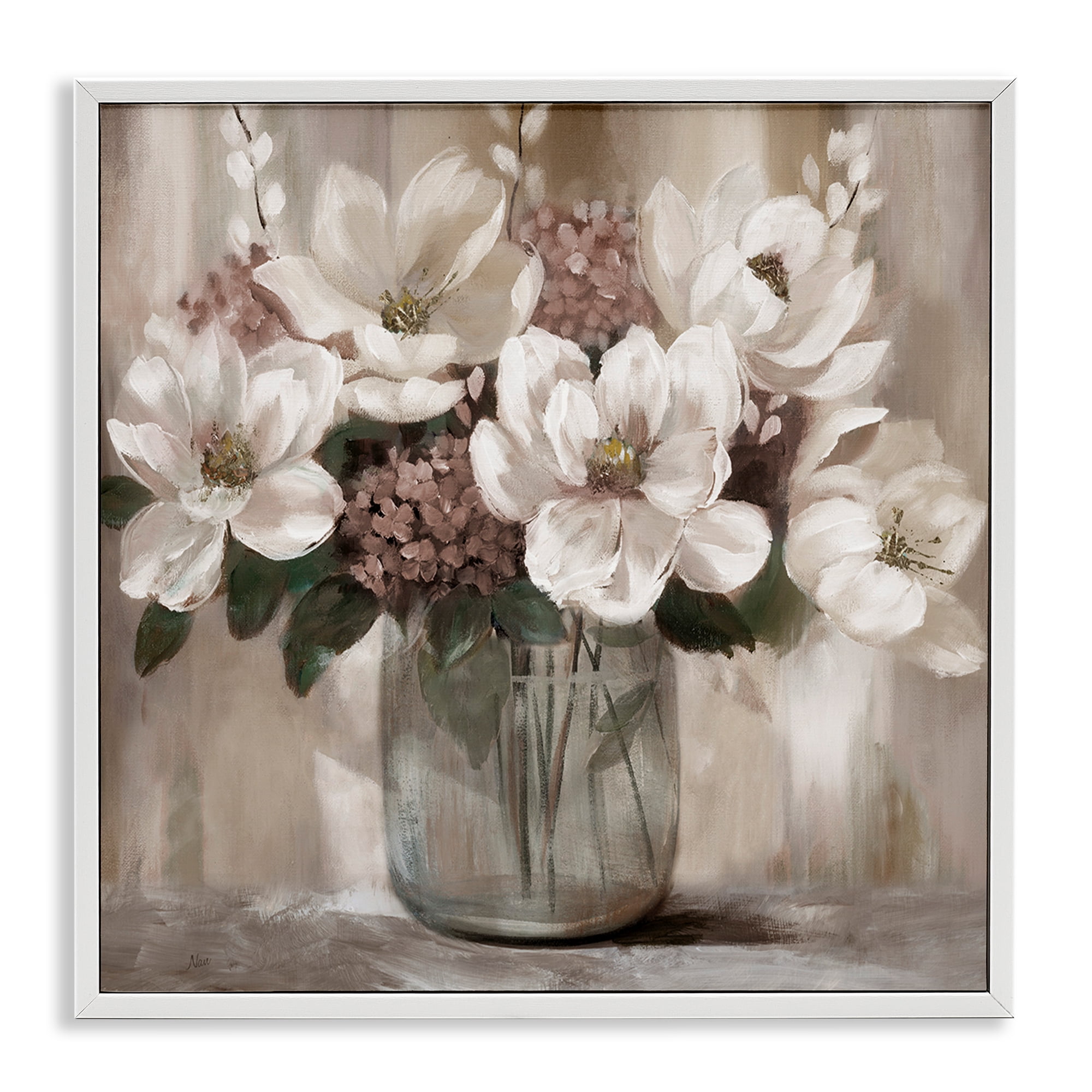 Stupell Industries Ivory Magnolias Vase White Framed Giclee Art, design by Nan