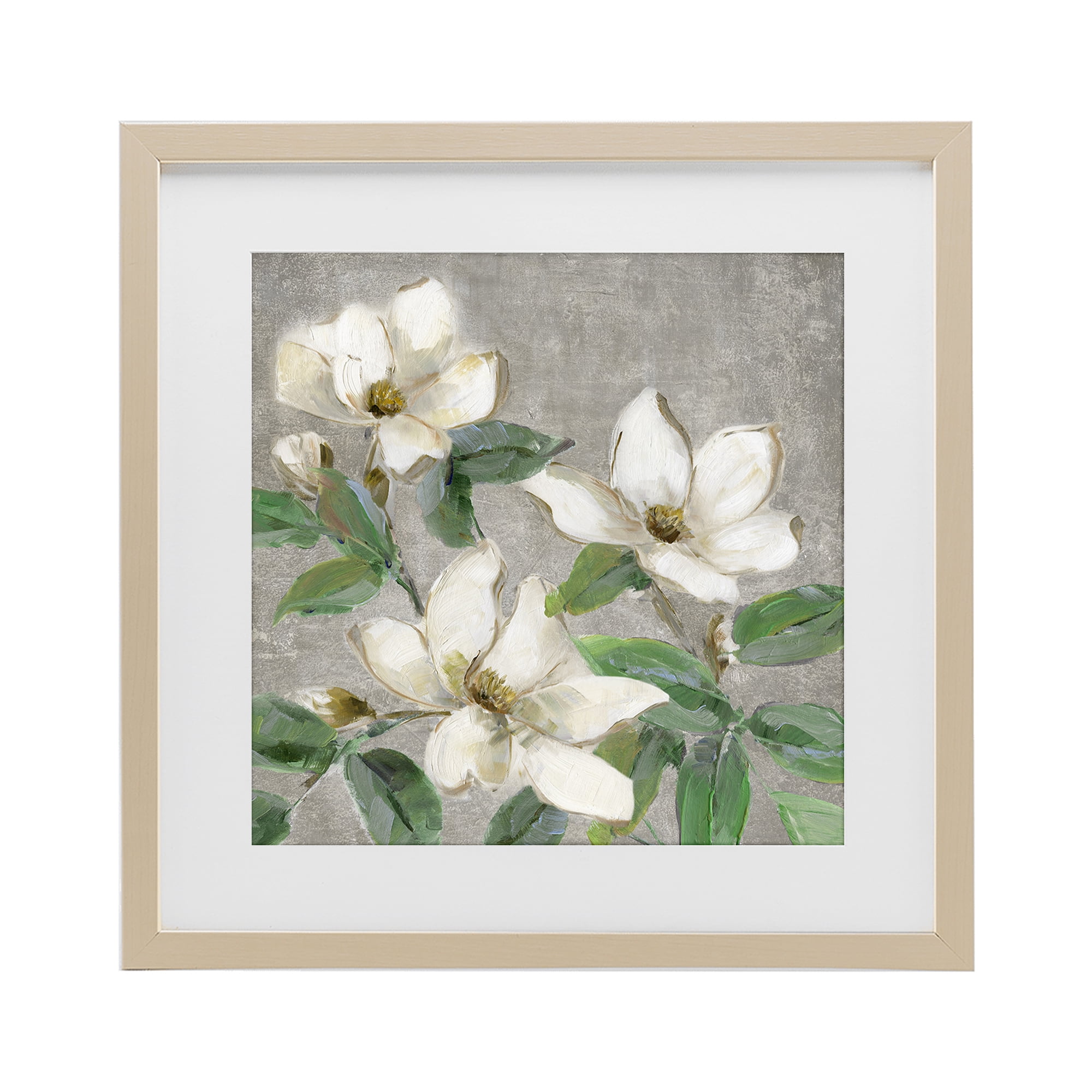 Stupell Industries Ivory Magnolias on Grey Birch Framed Print Under Glass, design by Sally Swatland