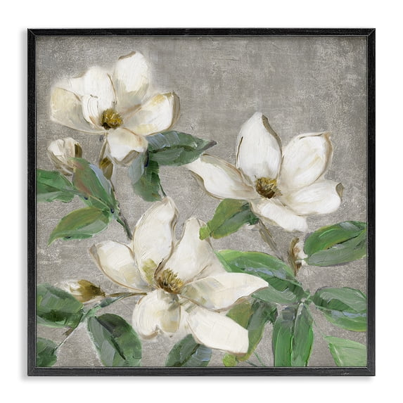 Stupell Industries Farmhouse Ivory Magnolias on Grey Black Framed Giclee Art, 12 x 12, by Sally Swatland