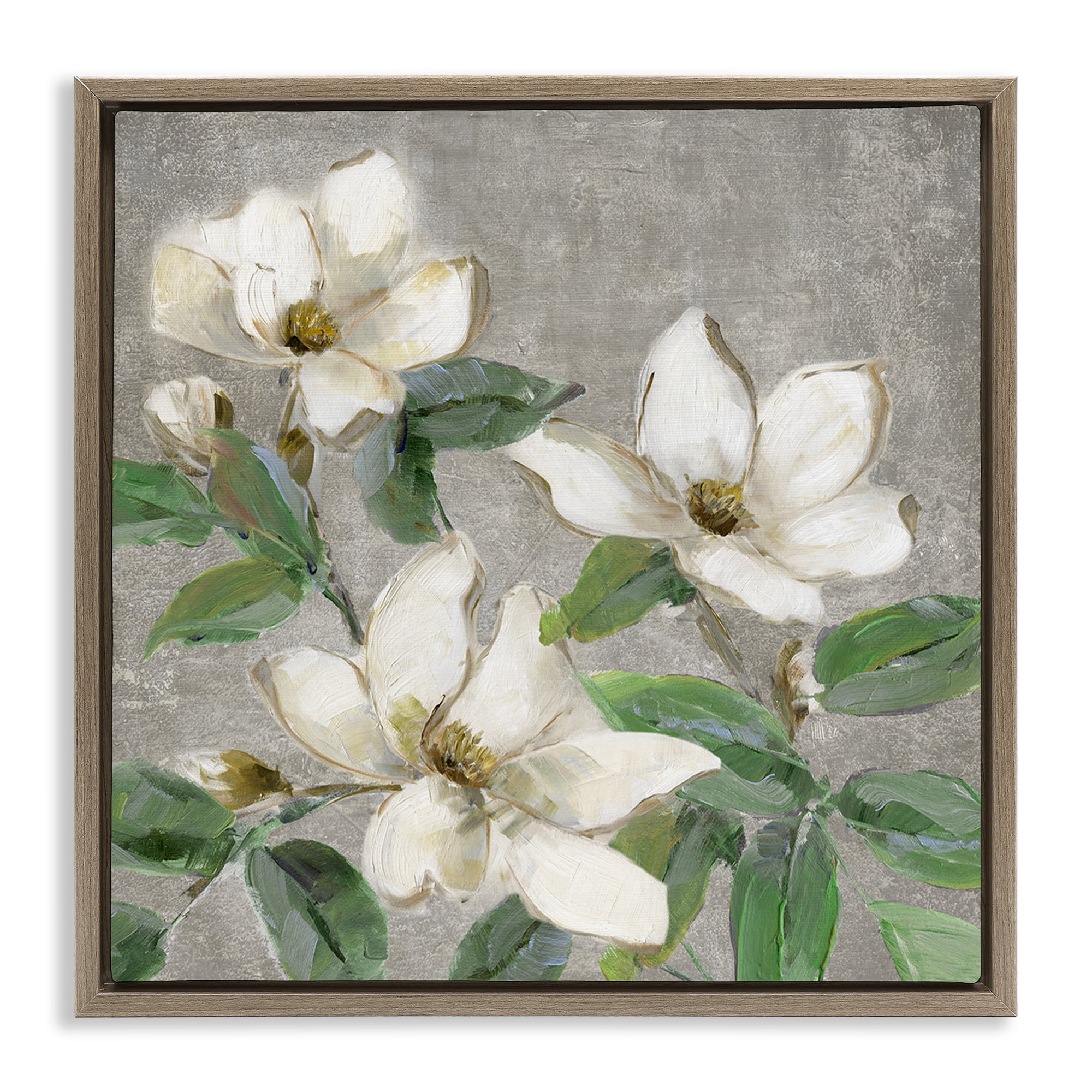 Stupell Industries Ivory Magnolias on Grey Brown Framed Floater Canvas Wall Art, design by Sally Swatland