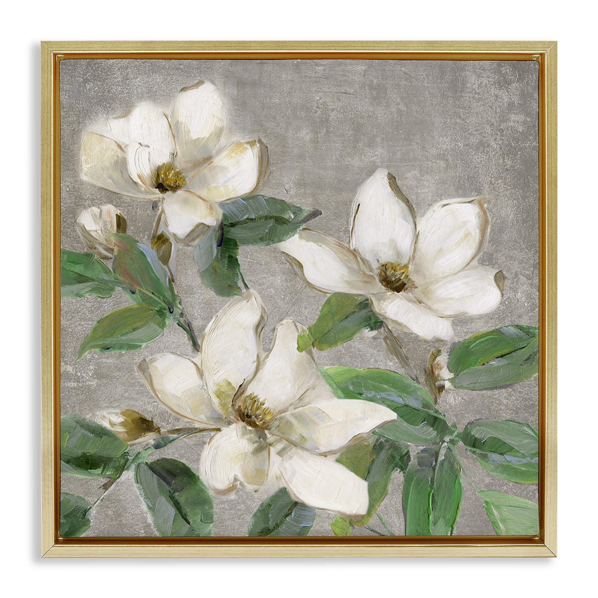 Stupell Industries Ivory Magnolias on Grey Gold Framed Floater Canvas Wall Art, design by Sally Swatland