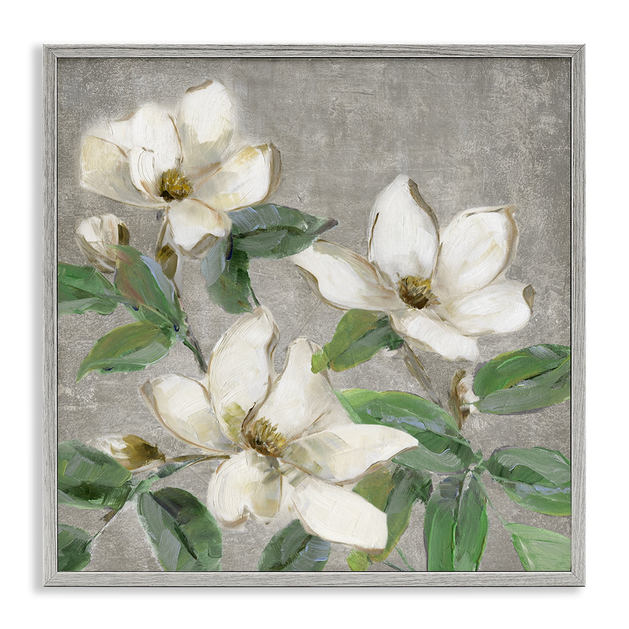 Stupell Industries Ivory Magnolias on Grey Gray Framed Giclee Art, design by Sally Swatland
