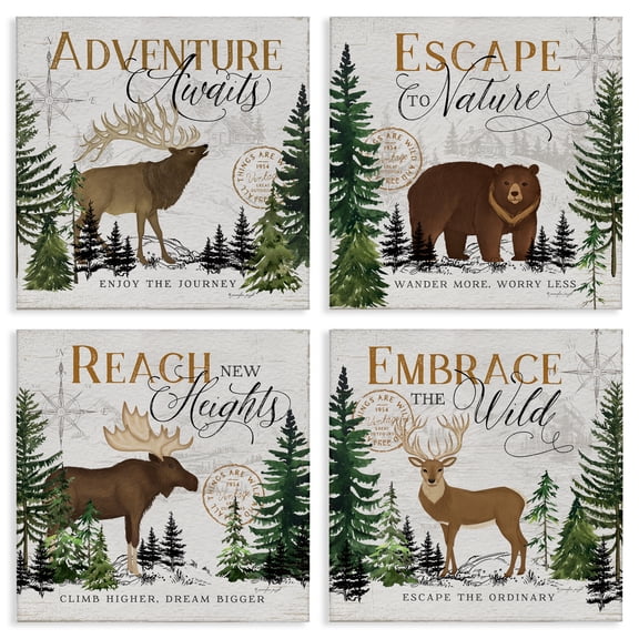 Stupell Industries Ivory Pines Adventure Sayings 4 Piece Canvas Wall Art Set design by Jennifer Pugh, 17 x 17