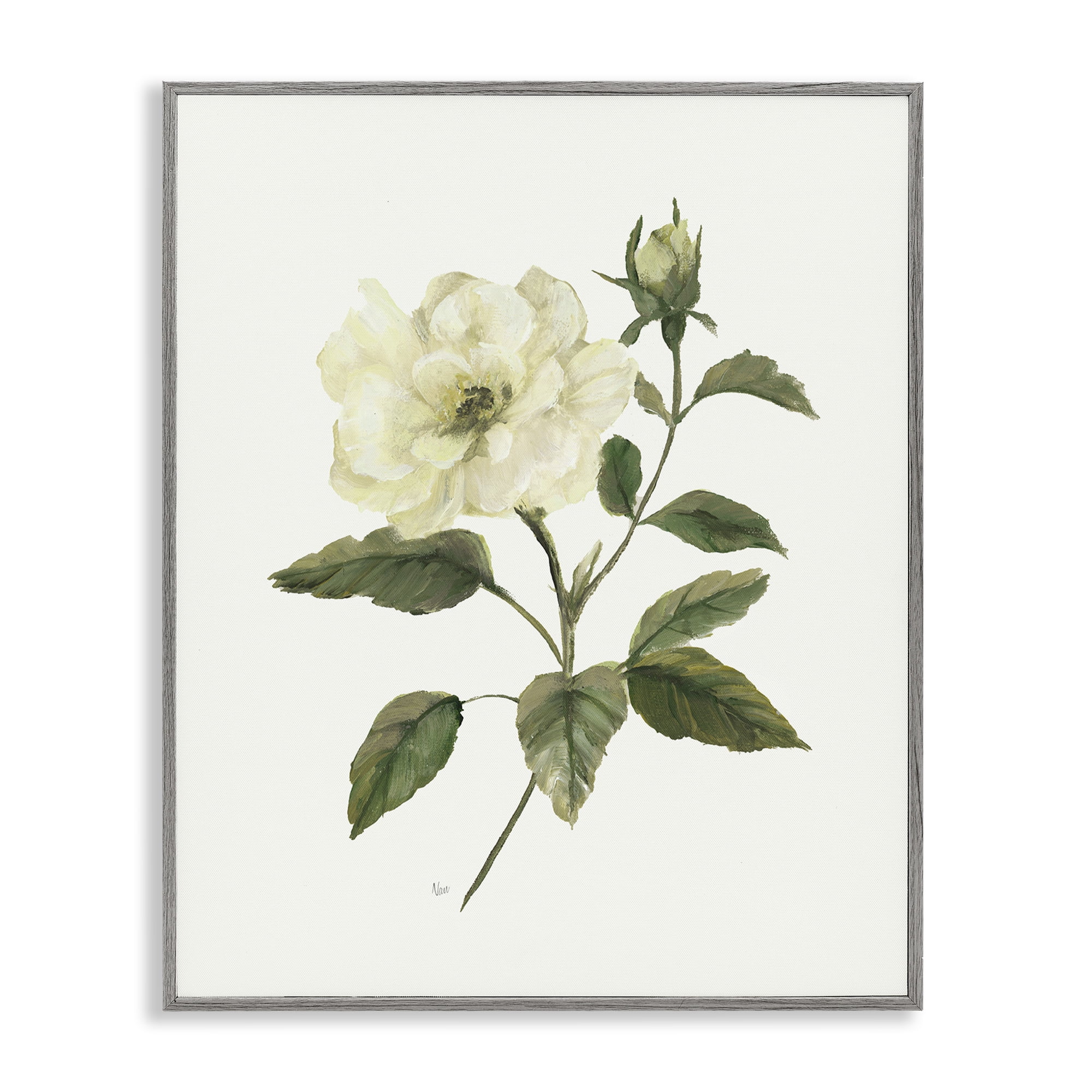 Stupell Industries Ivory Rose Bloom With Green Foliage Gray Framed Giclee Art, design by Nan