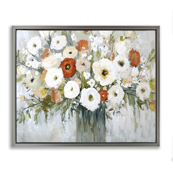 Stupell Industries Ivory & Ruby Bouquet Abstract Painting Gray Floater Framed Canvas Art Print Wall Art, 25 x 31