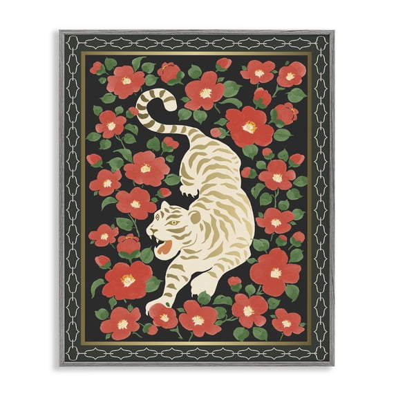 Stupell Industries Eclectic Ivory Tiger Among Camelias Gray Framed Giclee Art, 16 x 20, by Karolina Sato