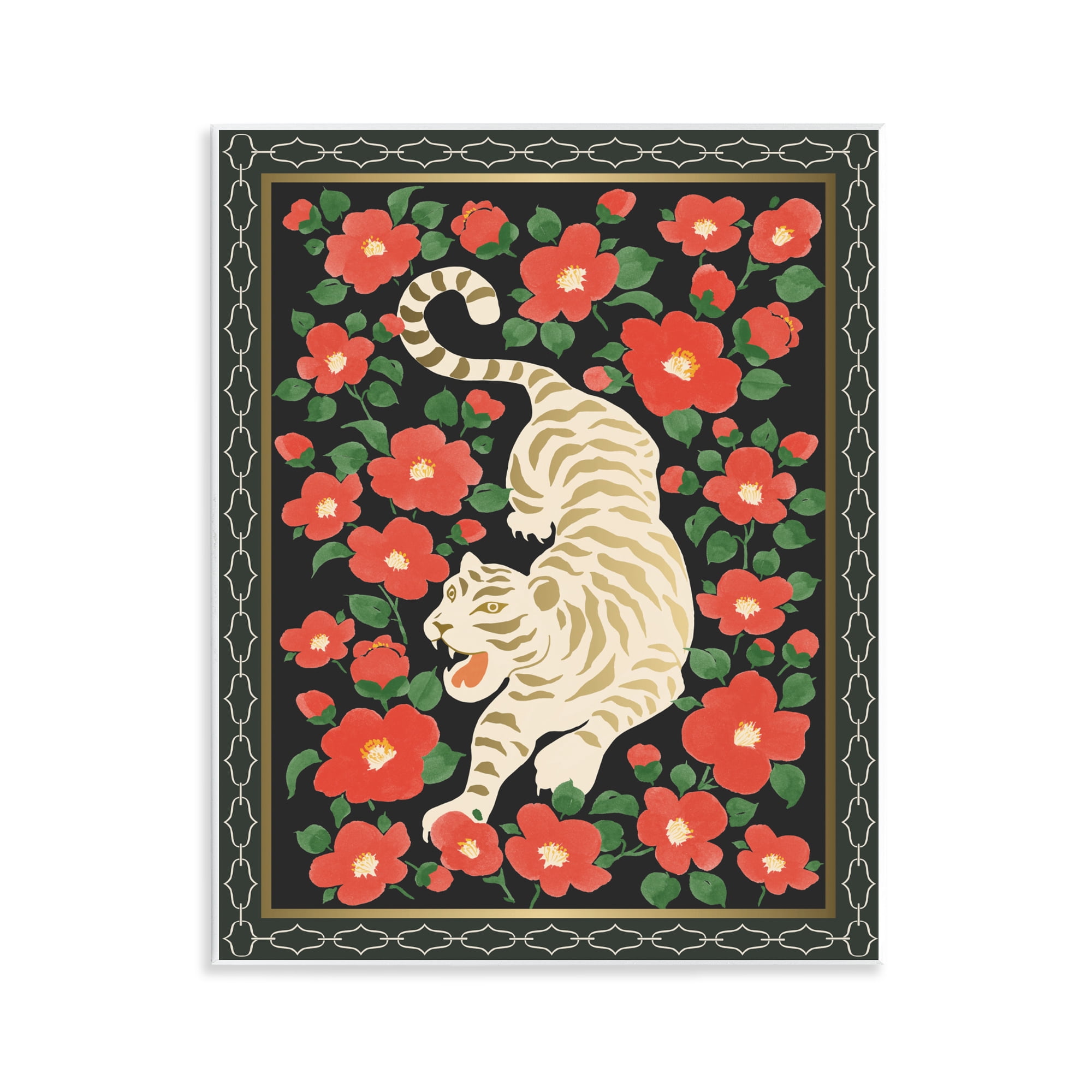 Stupell Industries Ivory Tiger Among Camelias Wall Plaque Art, design by Karolina Sato