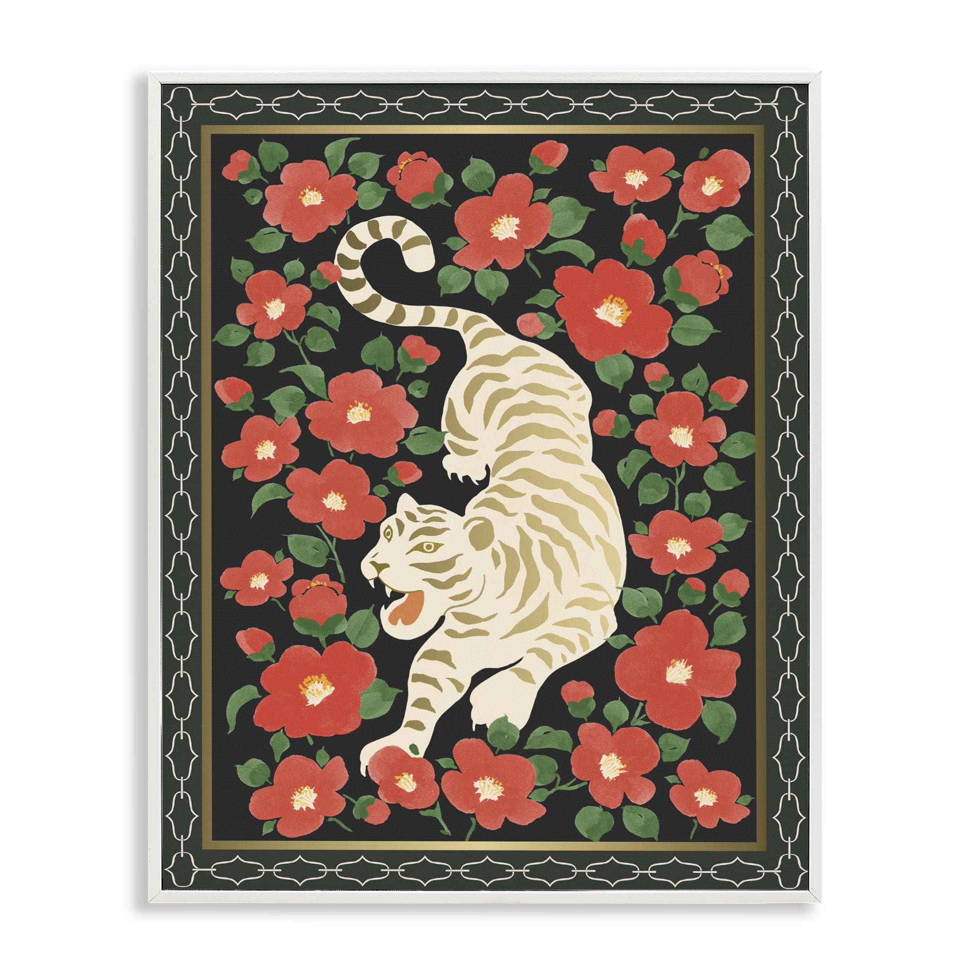 Stupell Industries Ivory Tiger Among Camelias White Framed Giclee Art, design by Karolina Sato