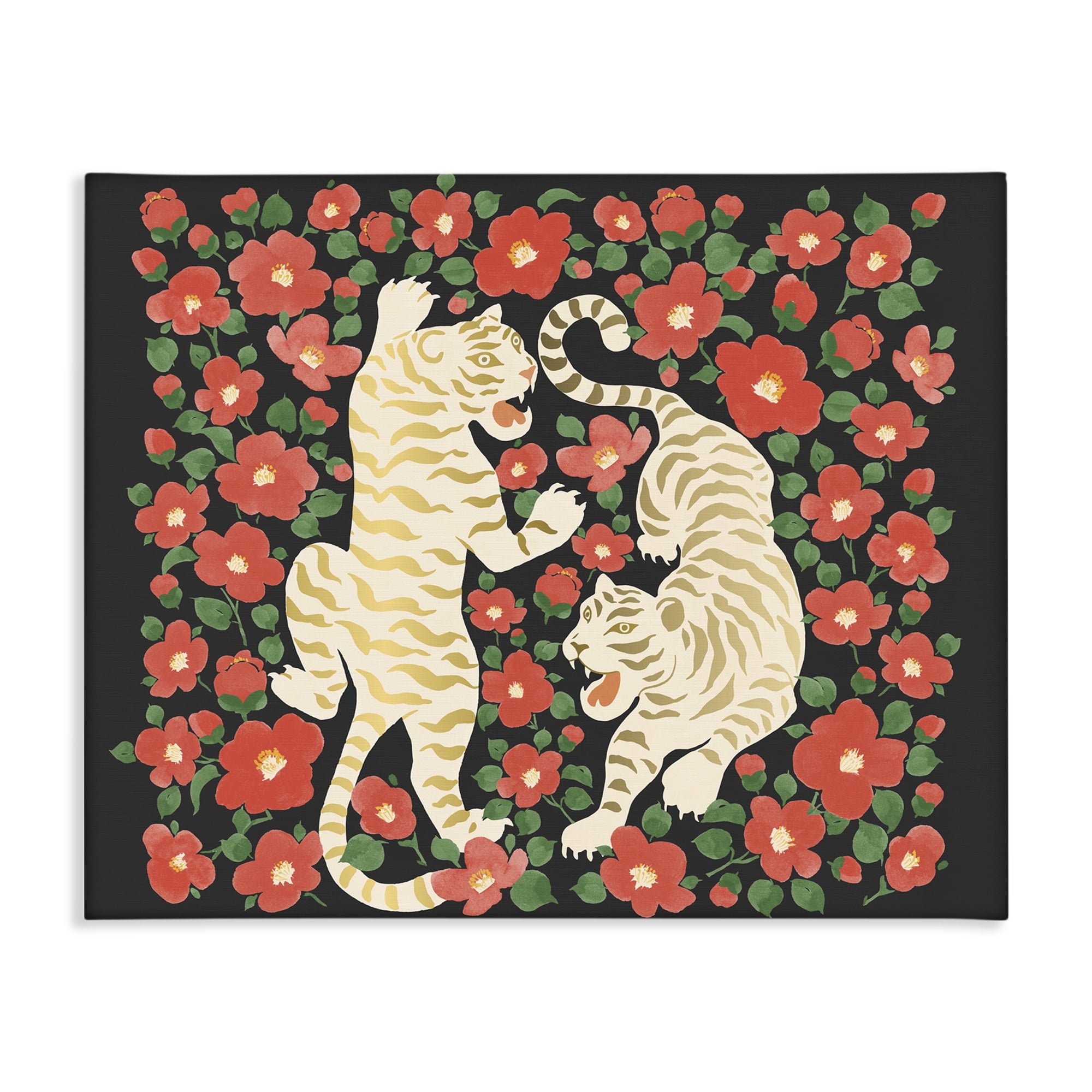 Stupell Industries Ivory Twin Tigers Among Flowers Canvas Wall Art, design by Karolina Sato