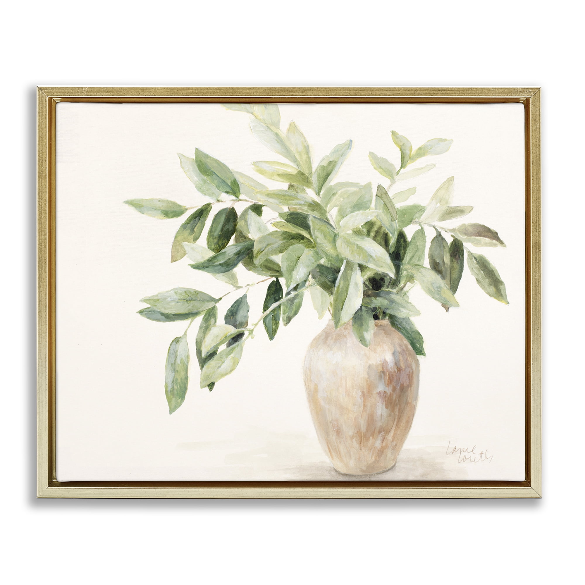 Stupell Industries Ivy Potted Plant Botanical & Floral Painting Gold Floater Framed Art Print Wall Art, 21 x 17