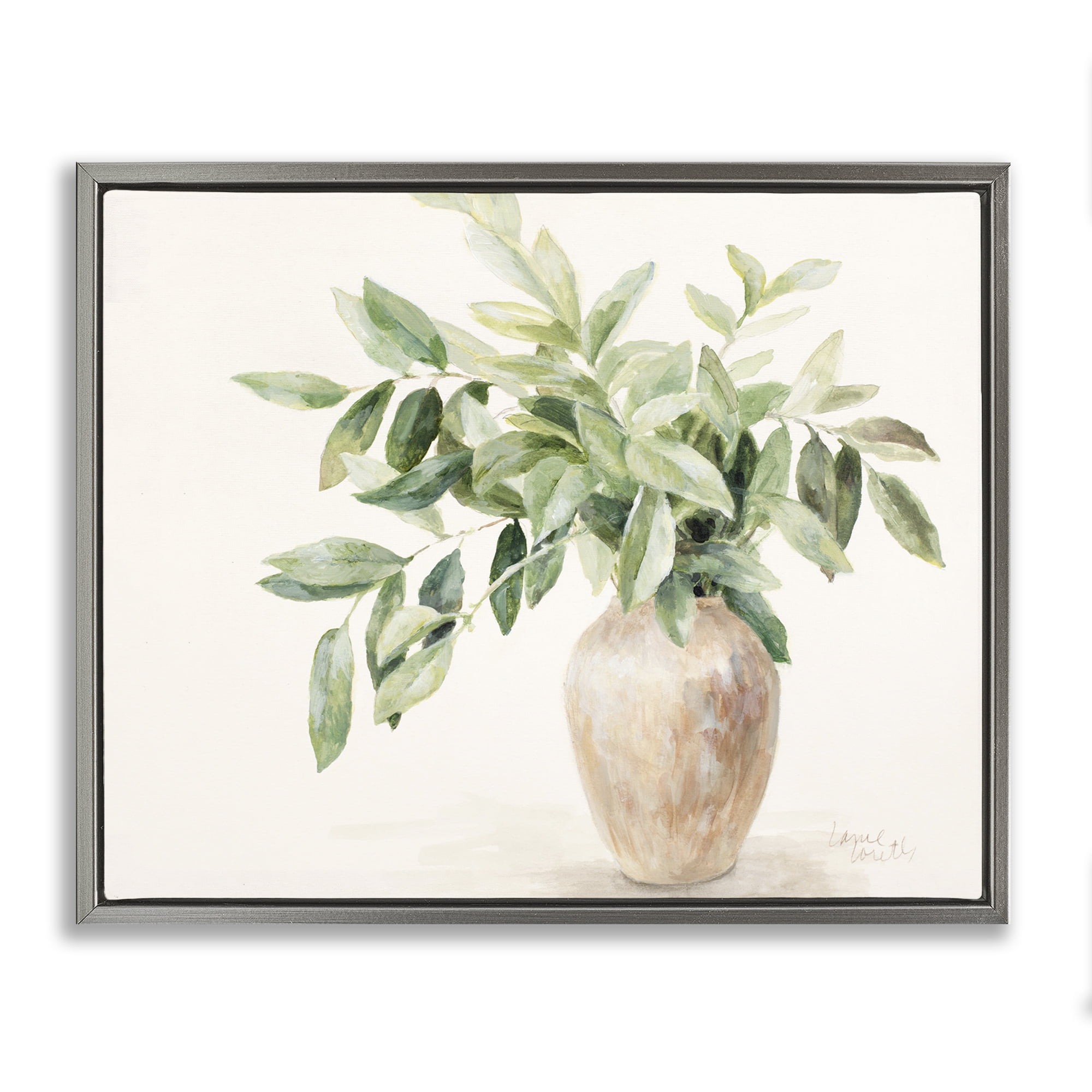 Stupell Industries Ivy Potted Plant Botanical & Floral Painting Gray Floater Framed Art Print Wall Art, 21 x 17