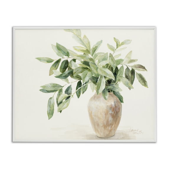 Stupell Industries Ivy Potted Plant Botanical & Floral Painting White Framed Art Print Wall Art, 14 x 11