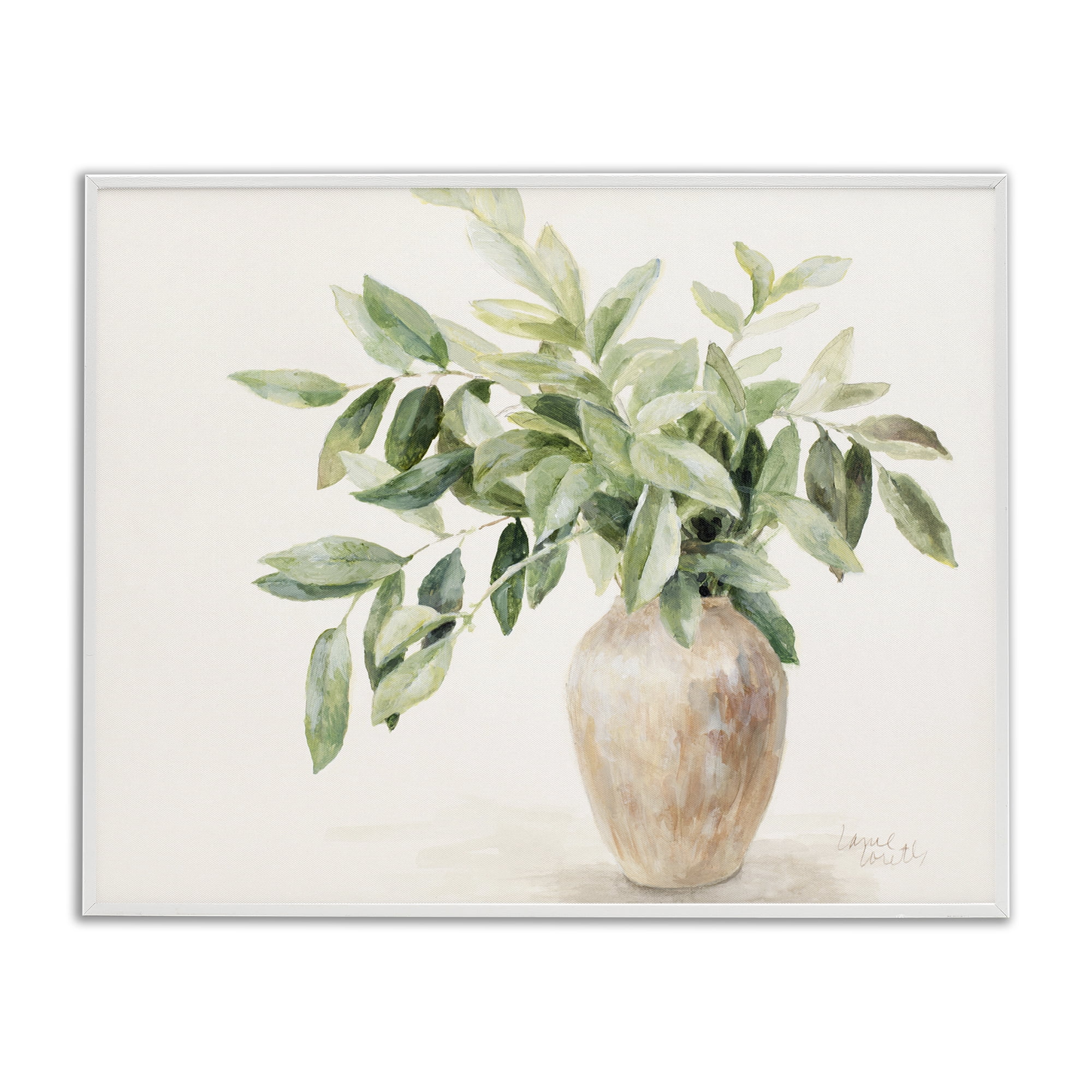 Stupell Industries Ivy Potted Plant Botanical & Floral Painting White Framed Art Print Wall Art, 20 x 16