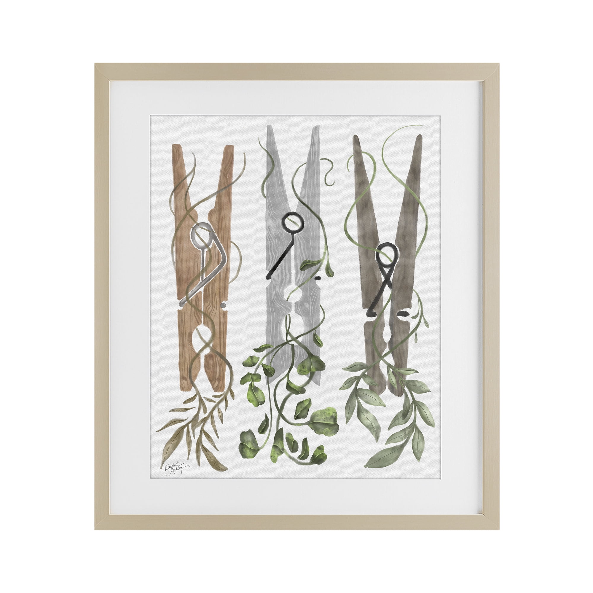 Stupell Industries Ivy Wrapped Clothespins Birch Framed Print Under Glass, design by Elizabeth Medley