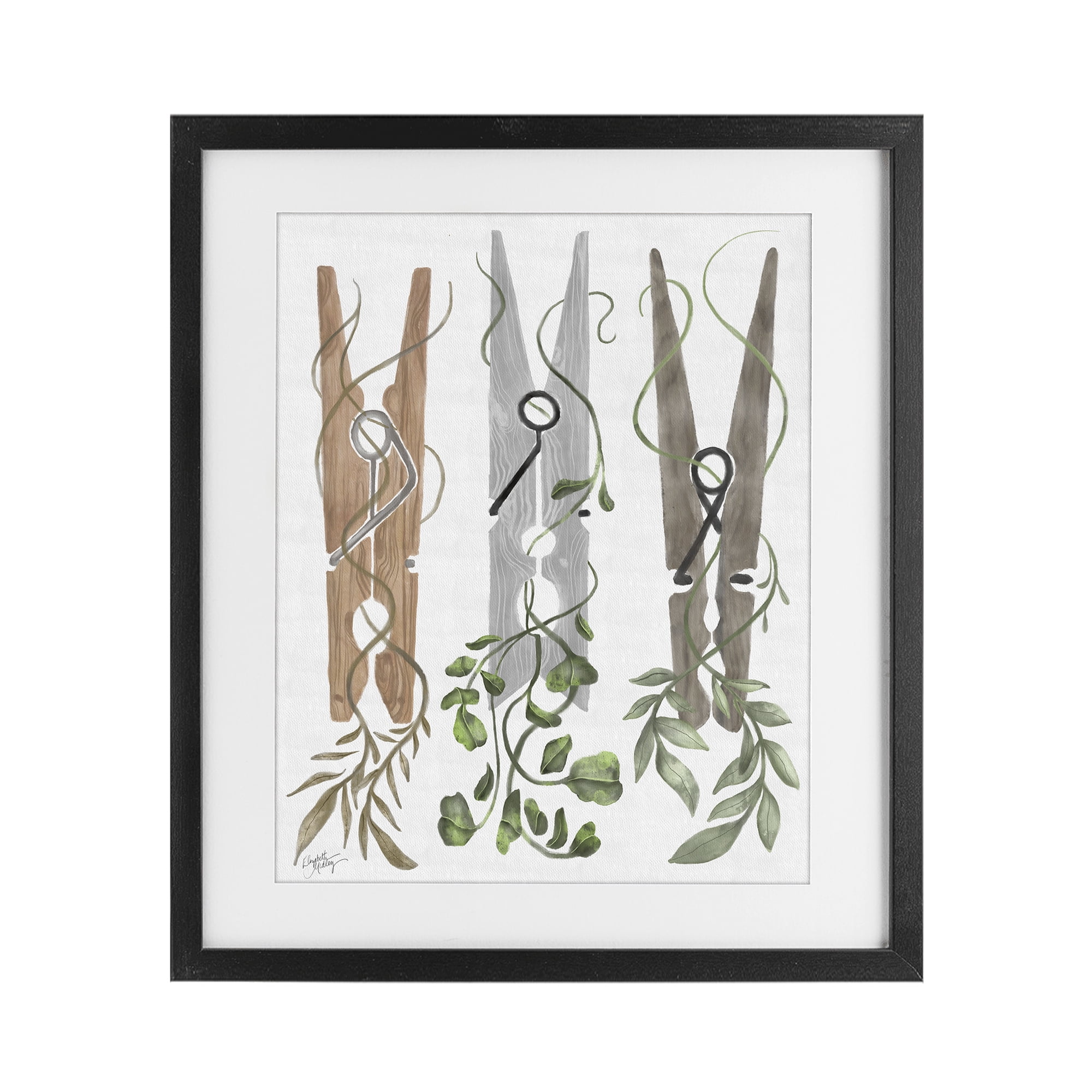 Stupell Industries Ivy Wrapped Clothespins Black Framed Print Under Glass, design by Elizabeth Medley