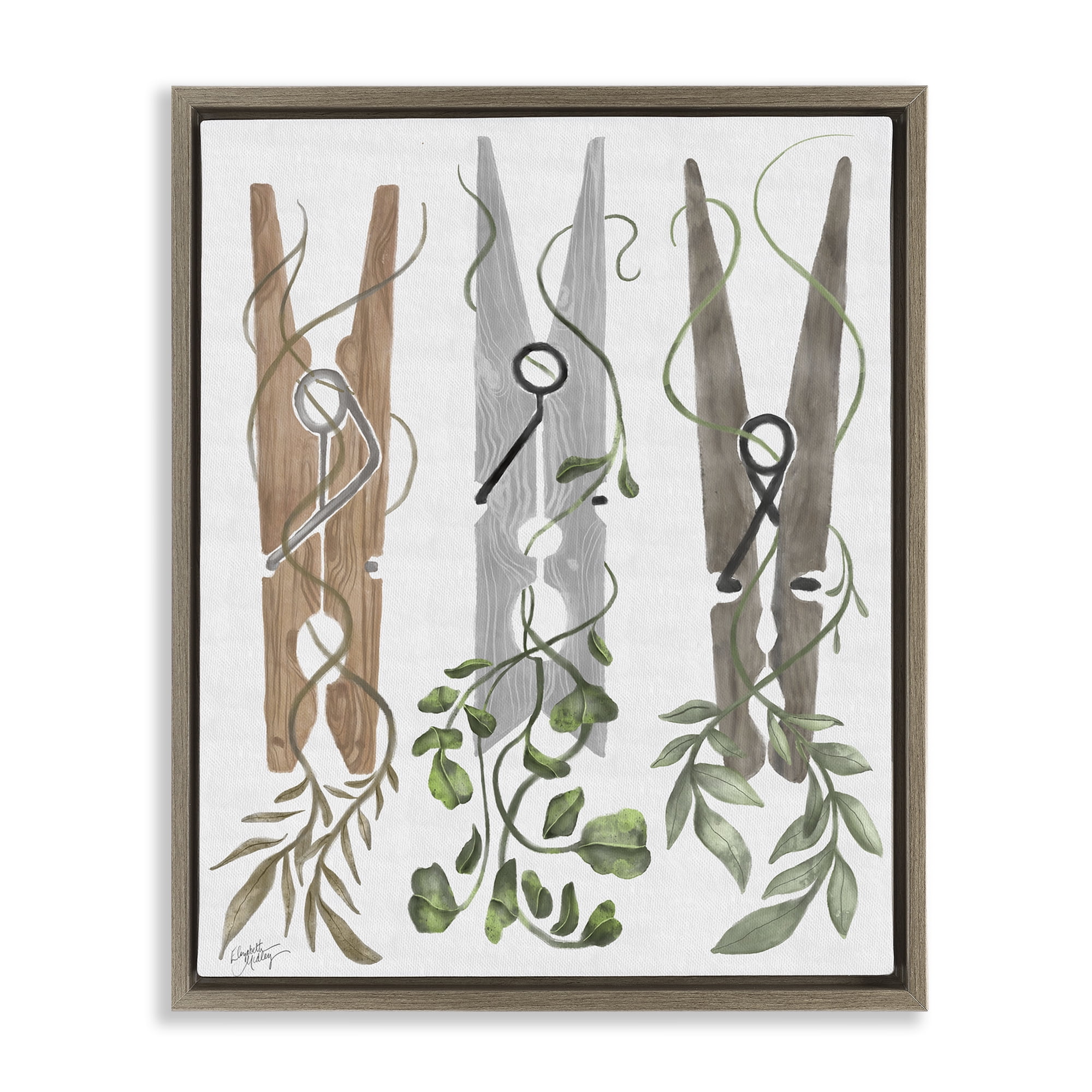 Stupell Industries Ivy Wrapped Clothespins Brown Framed Floater Canvas Wall Art, design by Elizabeth Medley