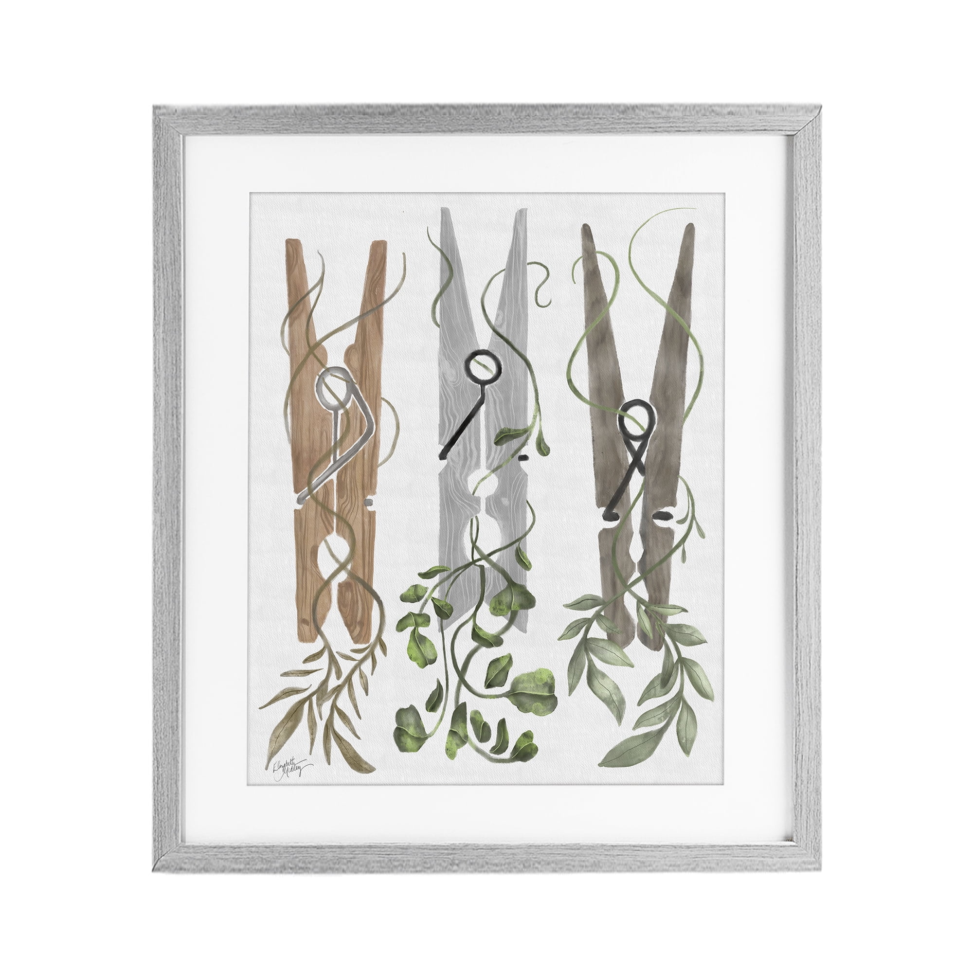Stupell Industries Ivy Wrapped Clothespins Gray Framed Print Under Glass, design by Elizabeth Medley