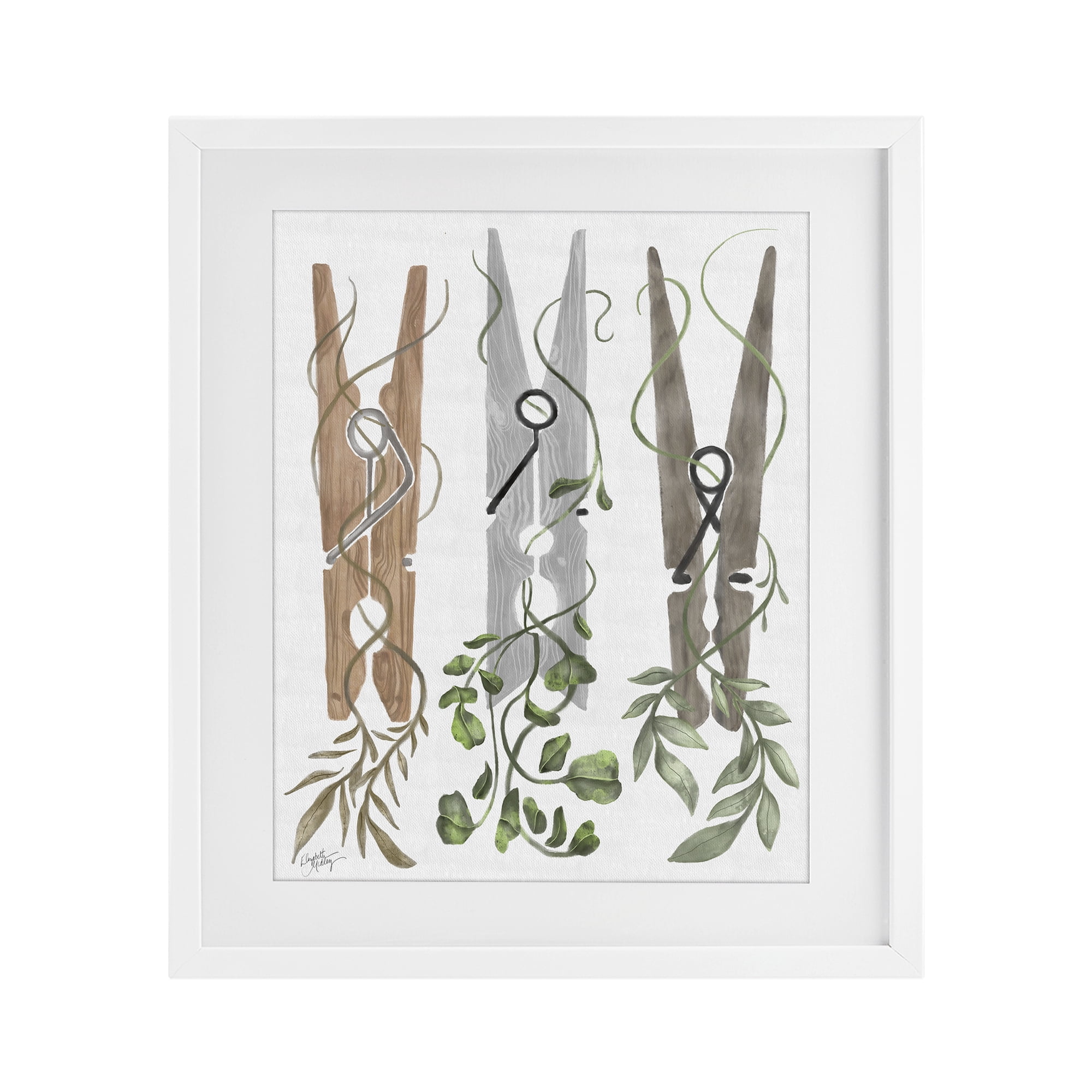 Stupell Industries Ivy Wrapped Clothespins White Framed Print Under Glass, design by Elizabeth Medley