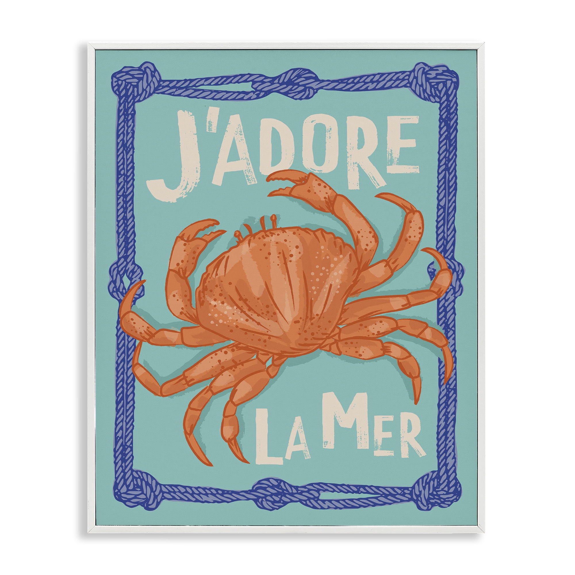 Stupell Industries J'adore La Mer Crab Animals Painting White Framed Art Print Wall Art, 11 x 14