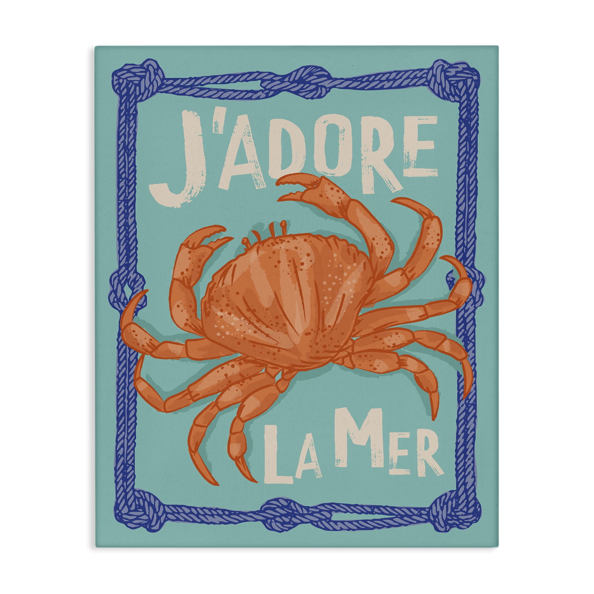 Stupell Industries J'adore La Mer Crab Animals Painting Wrapped Canvas Art Print Wall Art, 16 x 20