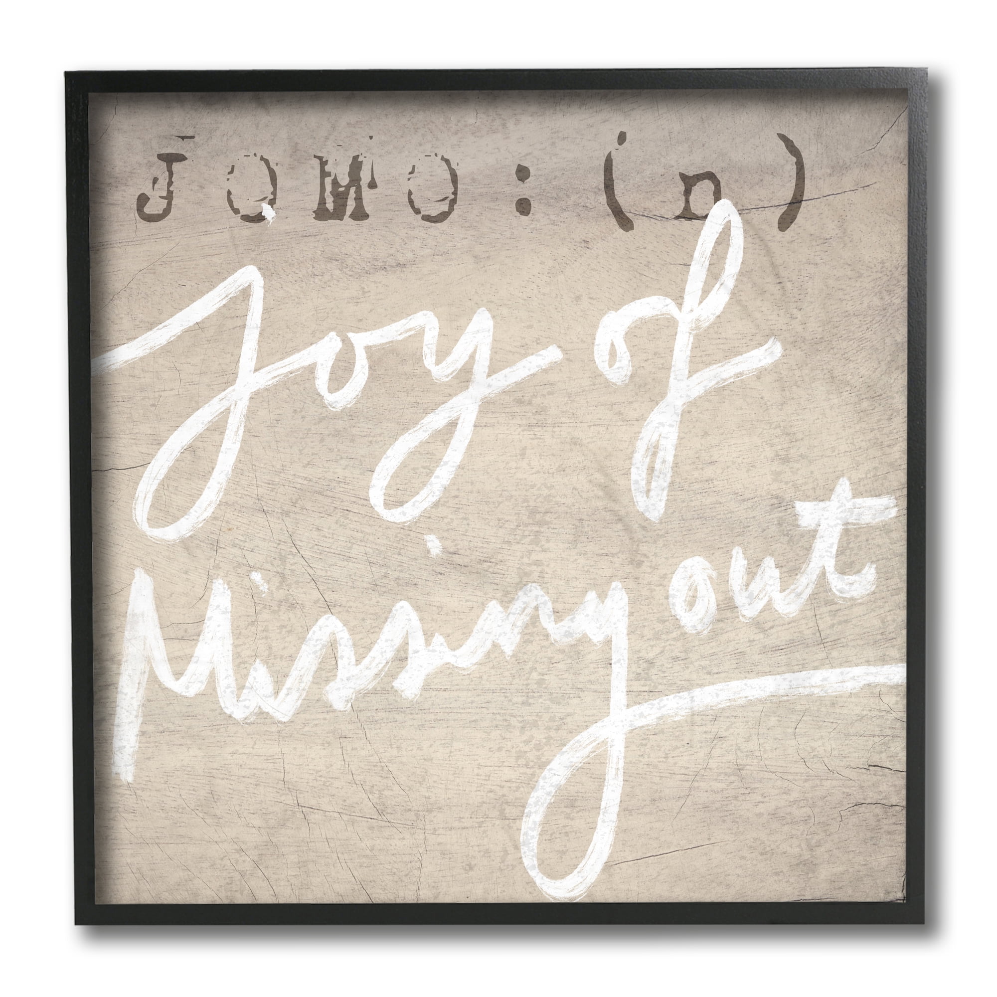 Stupell Industries JOMO Definition Rustic Joy of Missing Out Typography Painting Black Framed Art Print Wall Art, 12 x 12