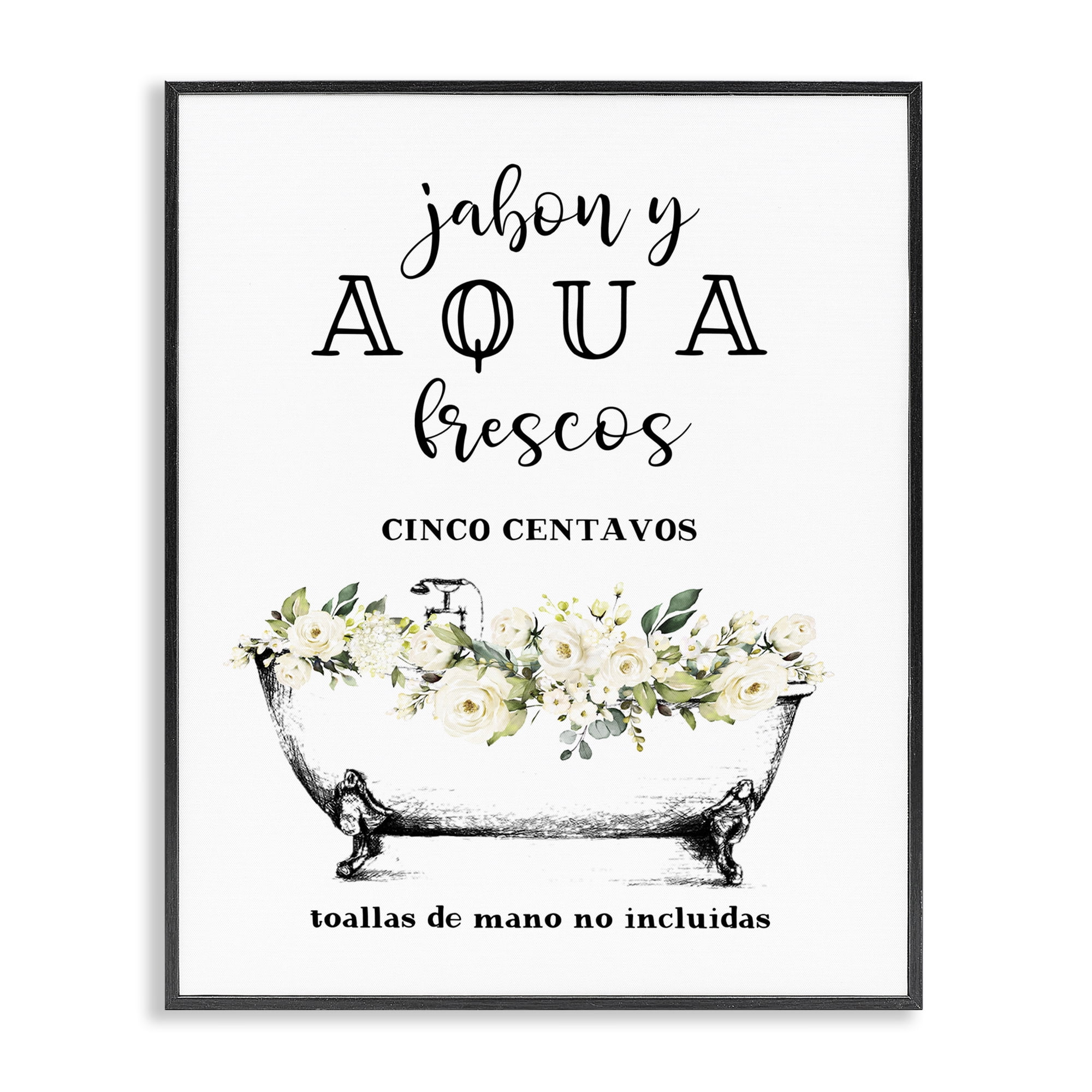 Stupell Industries Jabón y Aqua Frescos Bath & Laundry Painting Black Framed Art Print Wall Art, 24 x 30