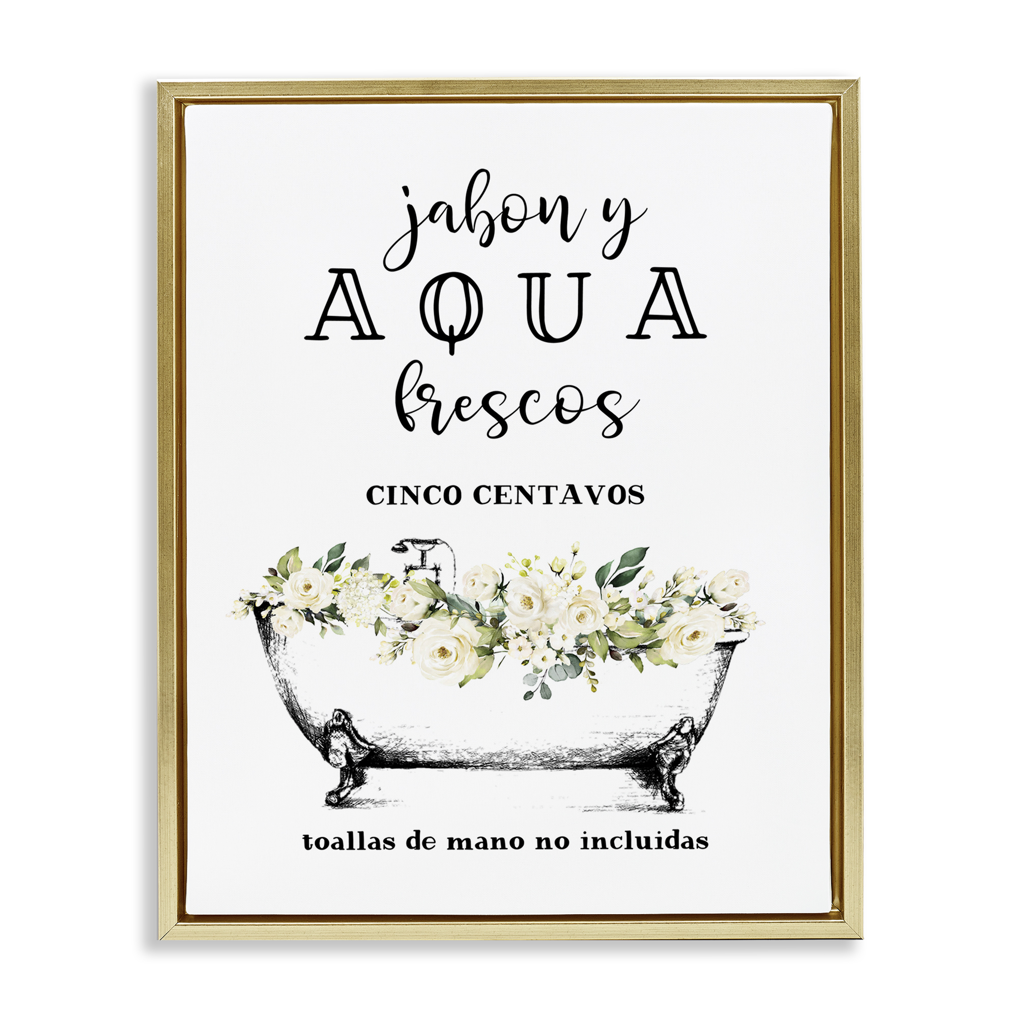 Stupell Industries Jabón y Aqua Frescos Bath & Laundry Painting Gold Floater Framed Art Print Wall Art, 17 x 21