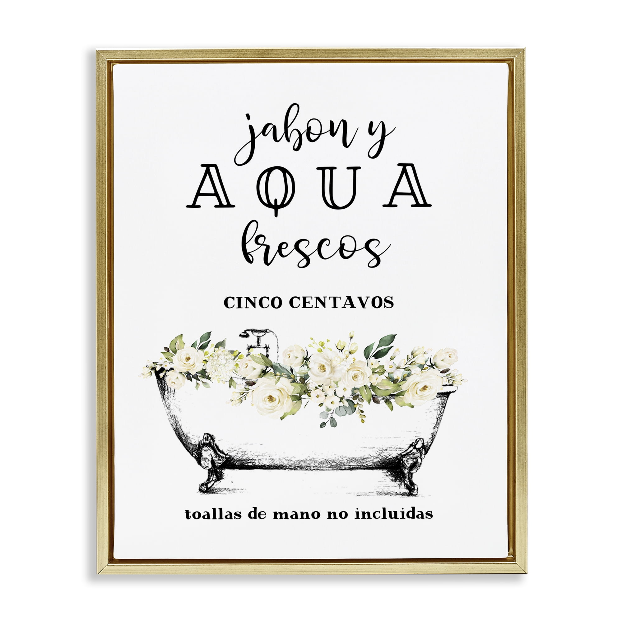 Stupell Industries Jabón y Aqua Frescos Bath & Laundry Painting Gold Floater Framed Art Print Wall Art, 25 x 31